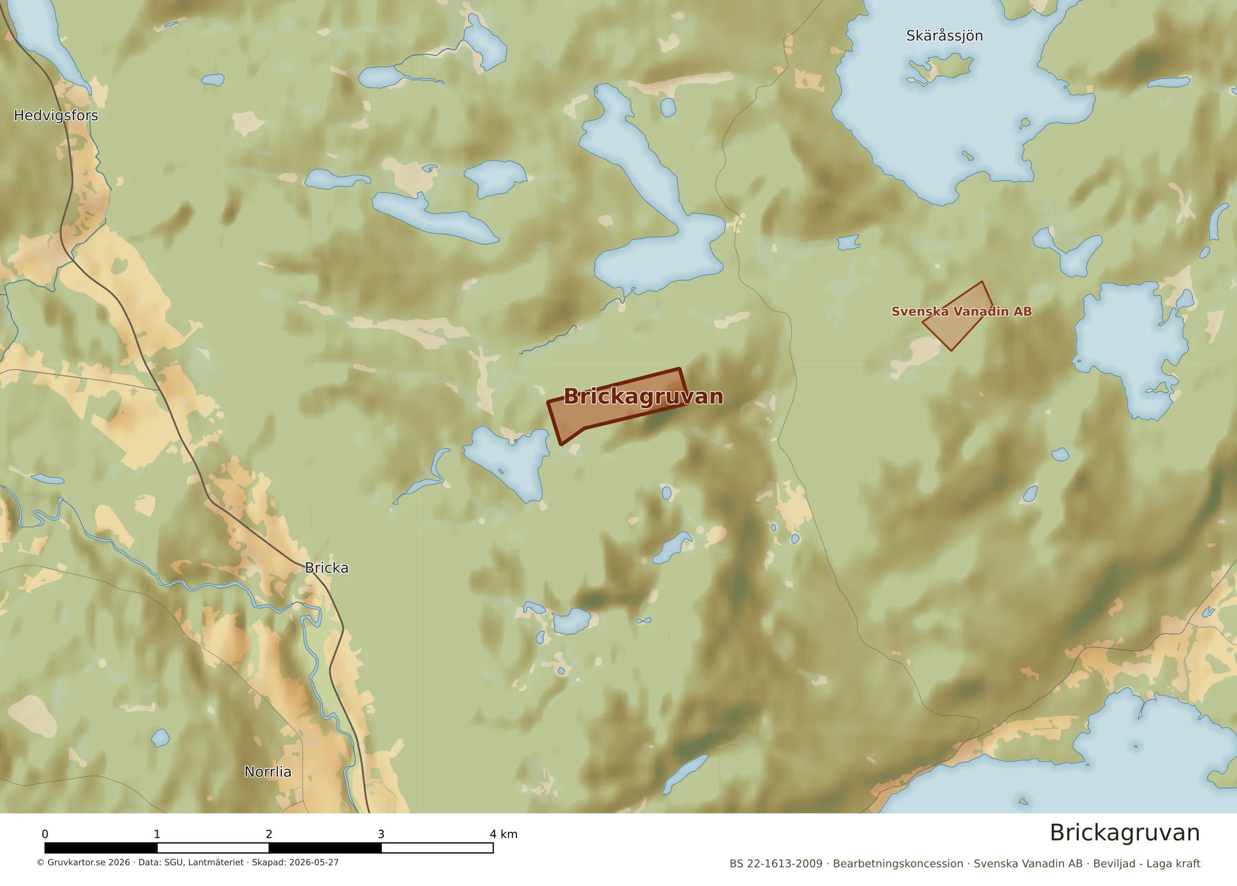 Närkarta över Brickagruvan