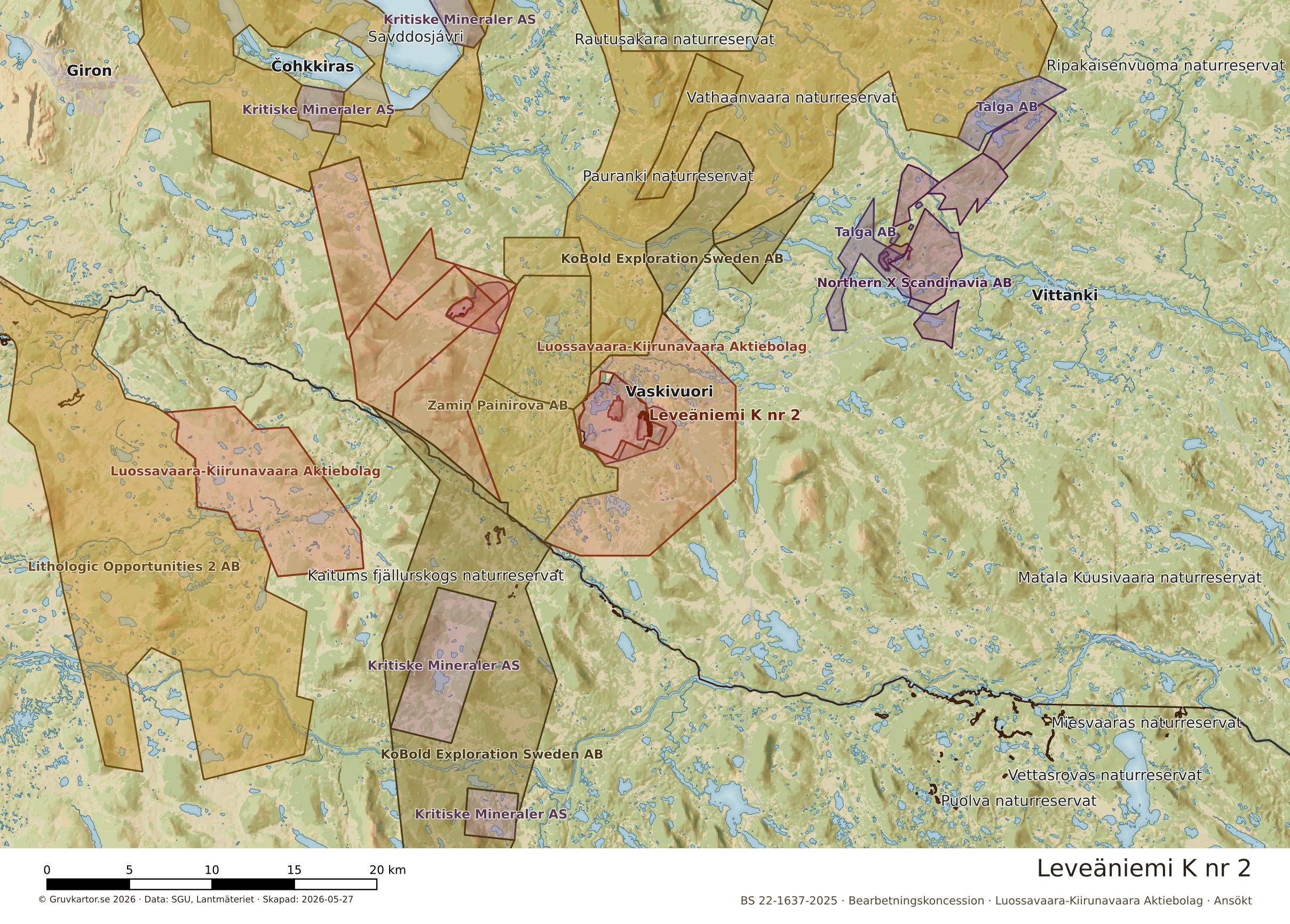 Översiktskarta över Leveäniemi K nr 2 i sitt landskap
