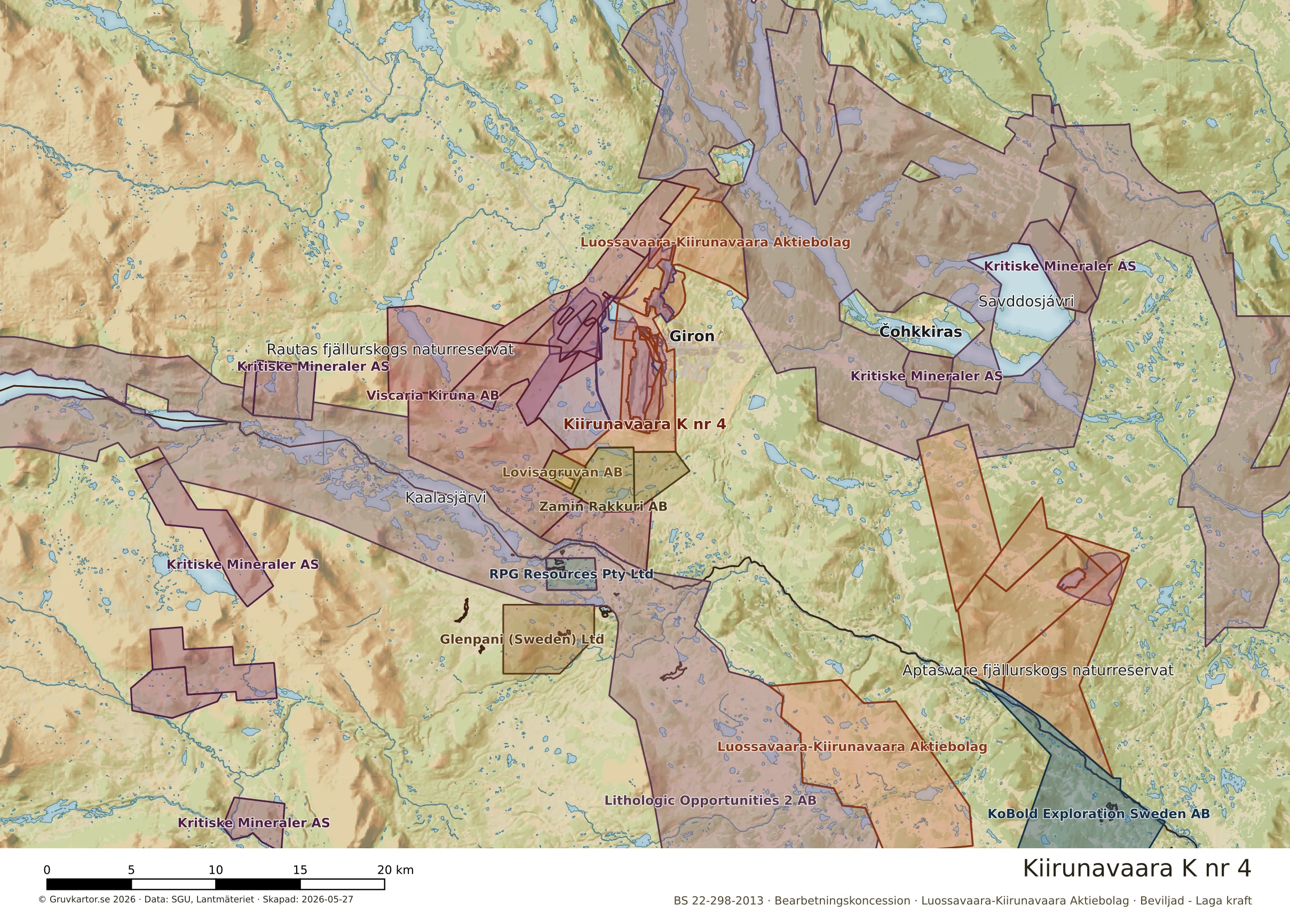 Översiktskarta över Kiirunavaara K nr 4 i sitt landskap