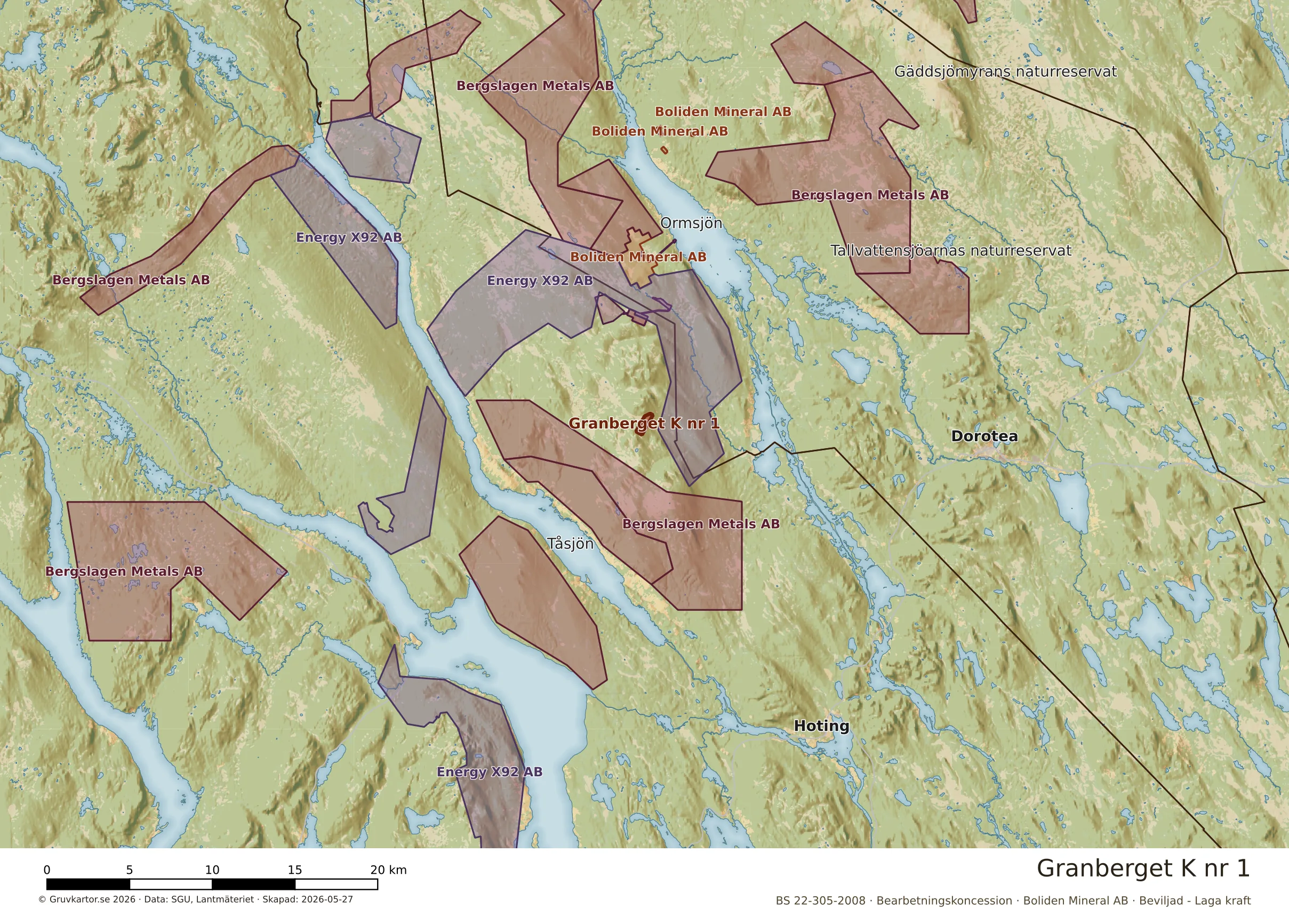 Översiktskarta över Granberget K nr 1 i sitt landskap