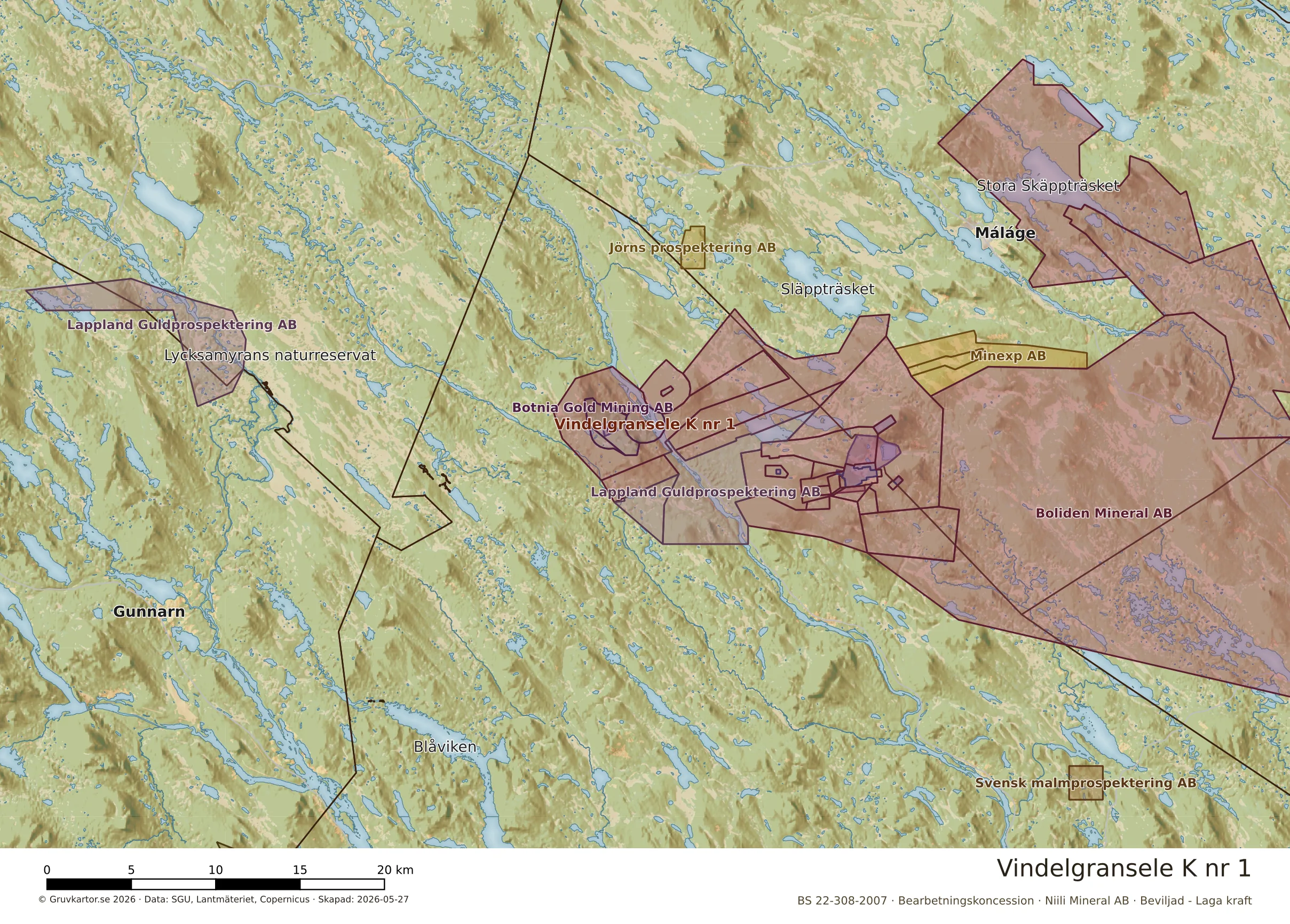 Översiktskarta över Vindelgransele K nr 1 i sitt landskap