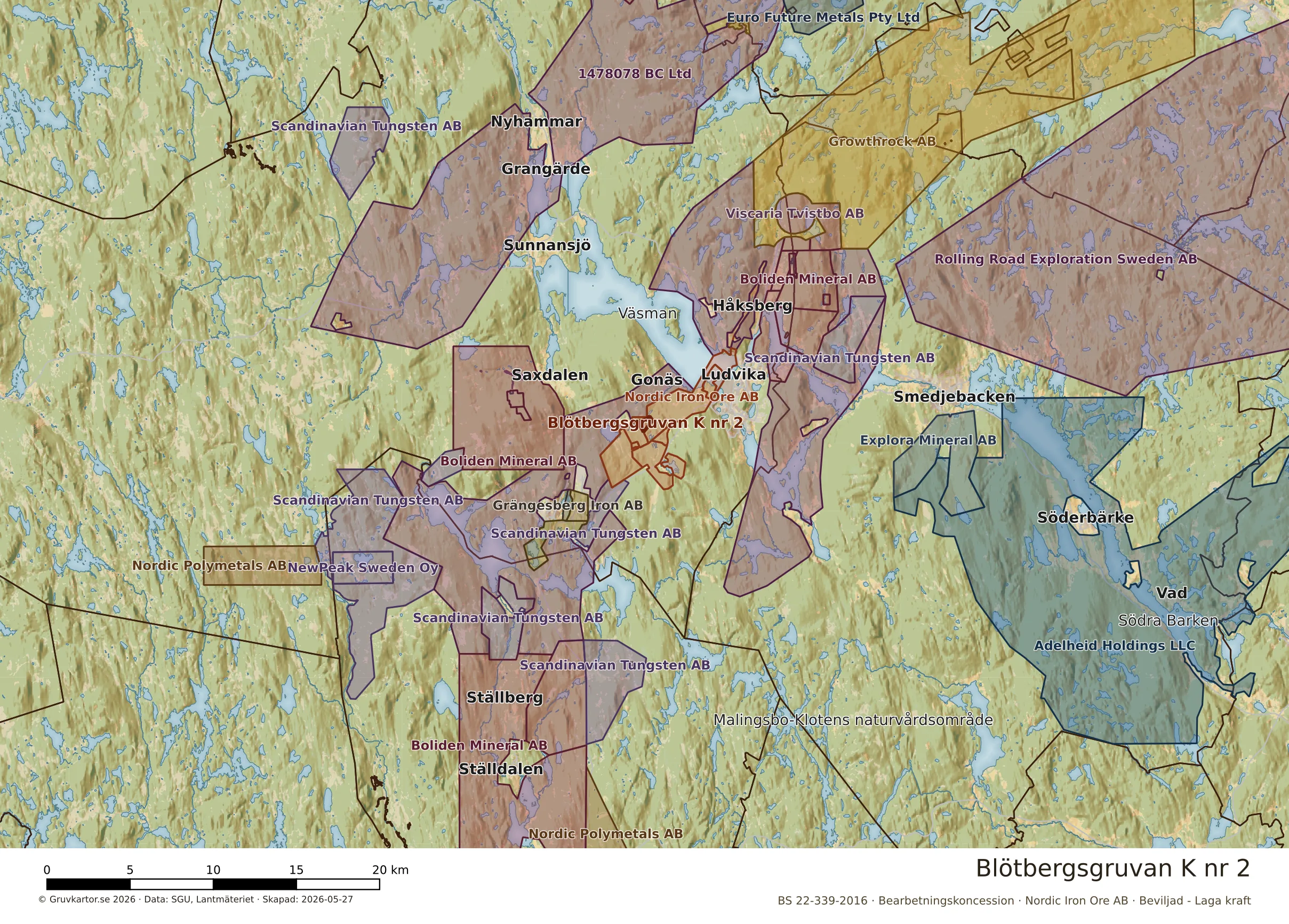 Översiktskarta över Blötbergsgruvan K nr 2 i sitt landskap