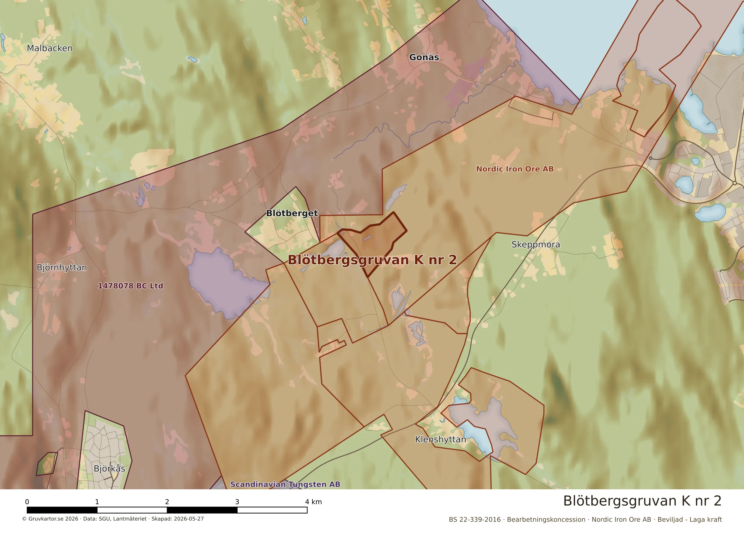 Närkarta över Blötbergsgruvan K nr 2