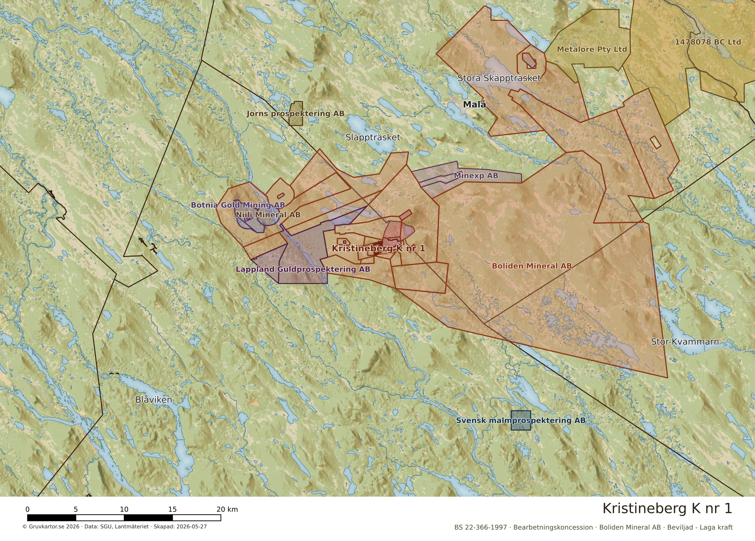 Översiktskarta över Kristineberg K nr 1 i sitt landskap