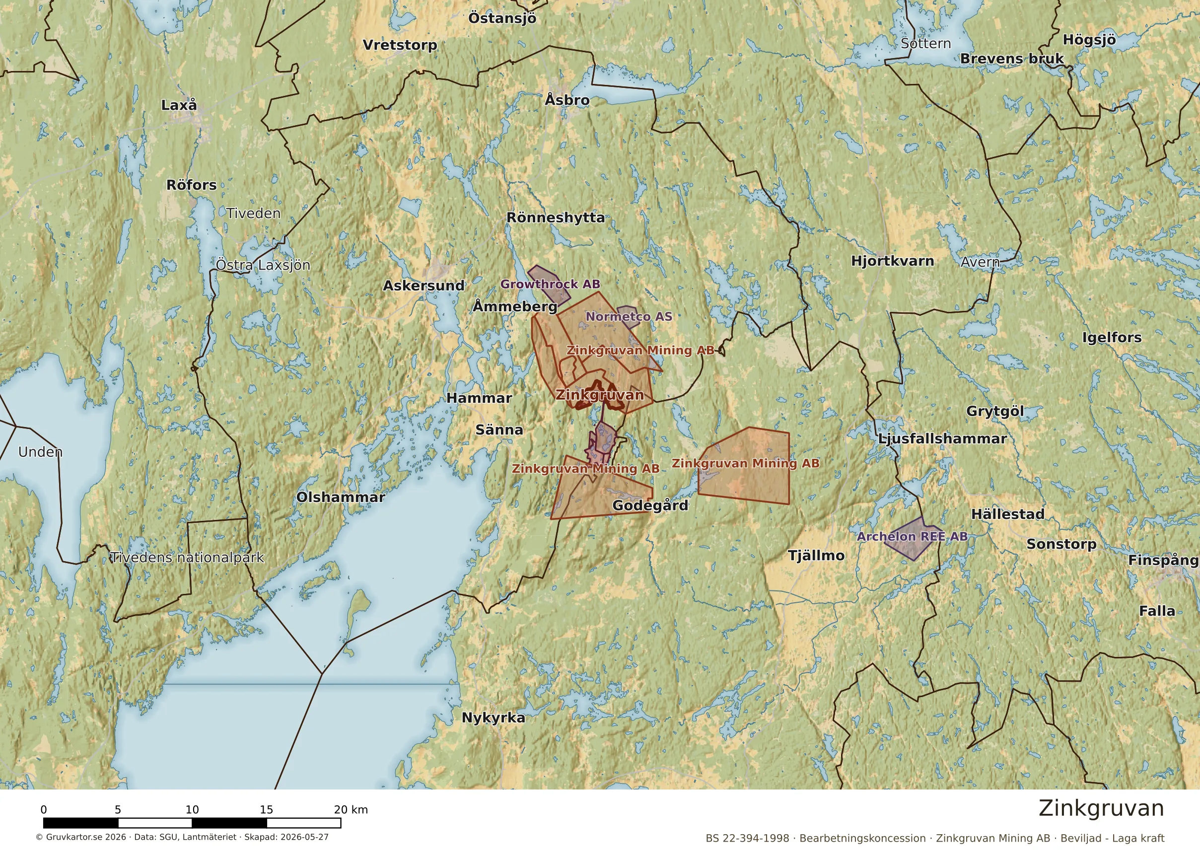 Översiktskarta över Zinkgruvan i sitt landskap