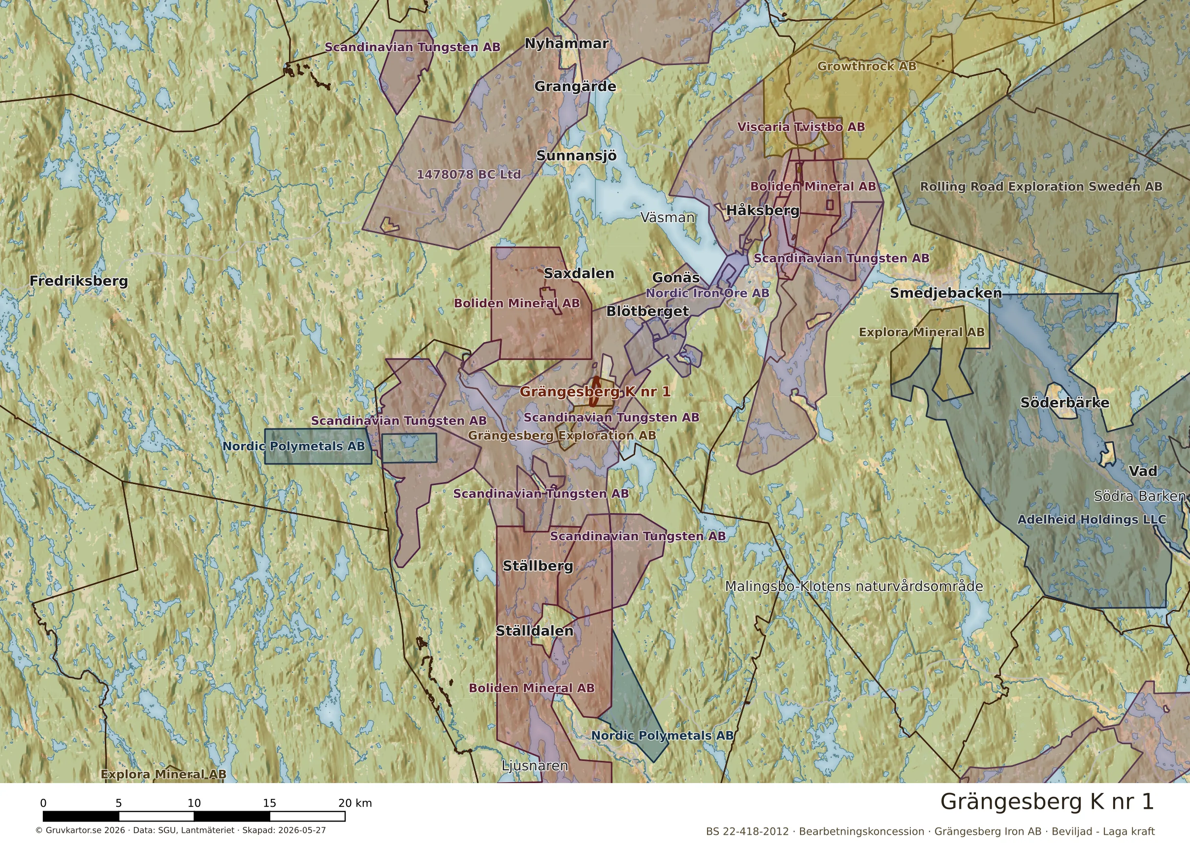 Översiktskarta över Grängesberg K nr 1 i sitt landskap