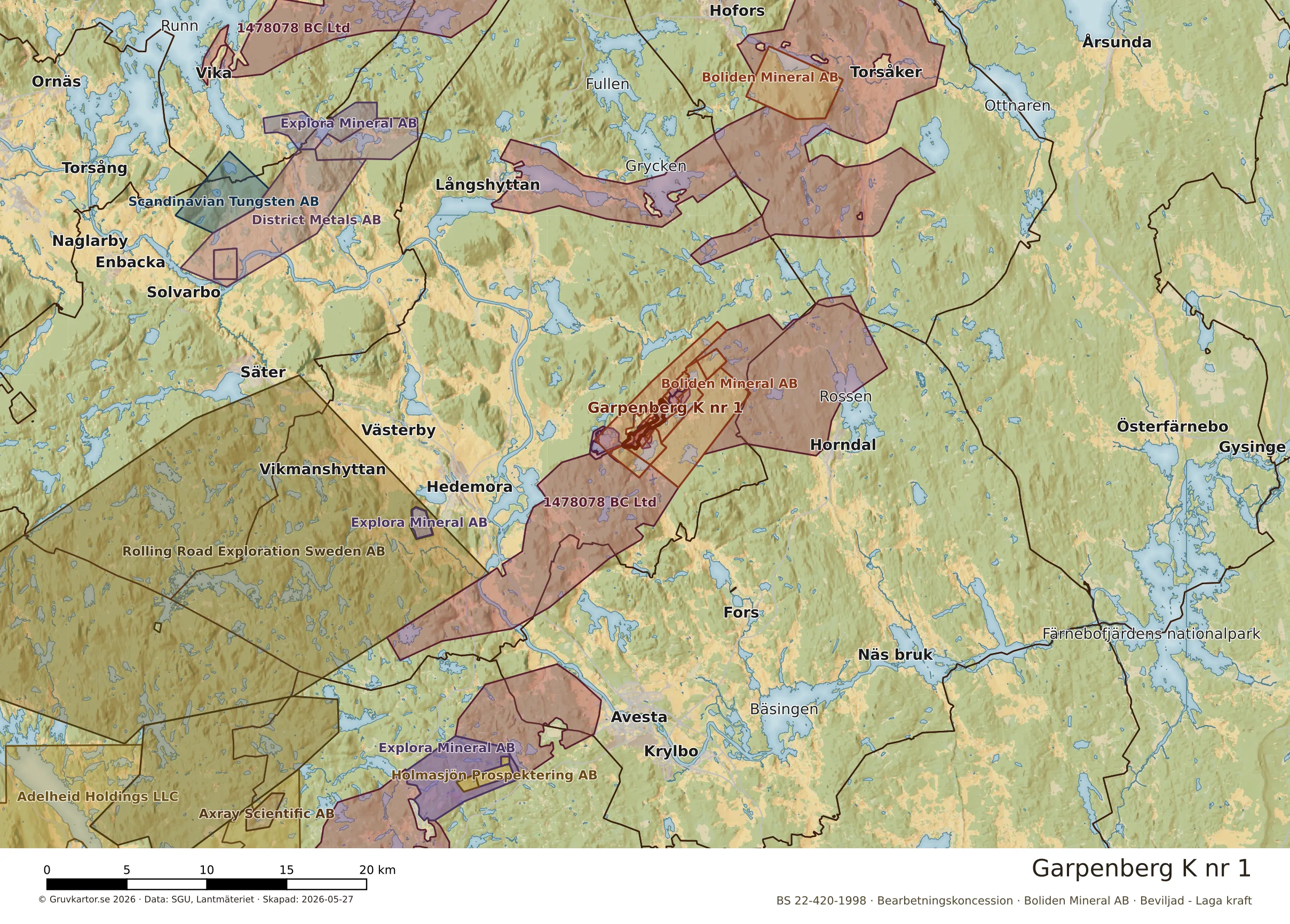 Översiktskarta över Garpenberg K nr 1 i sitt landskap