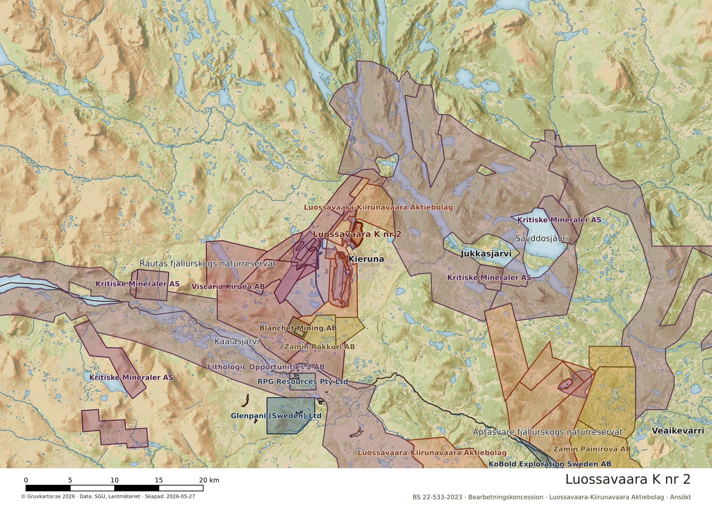 Översiktskarta över Luossavaara K nr 2 i sitt landskap