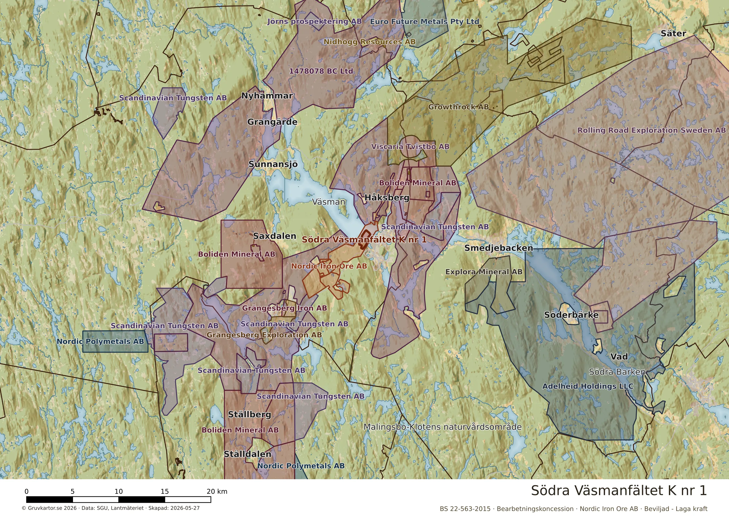 Översiktskarta över Södra Väsmanfältet K nr 1 i sitt landskap