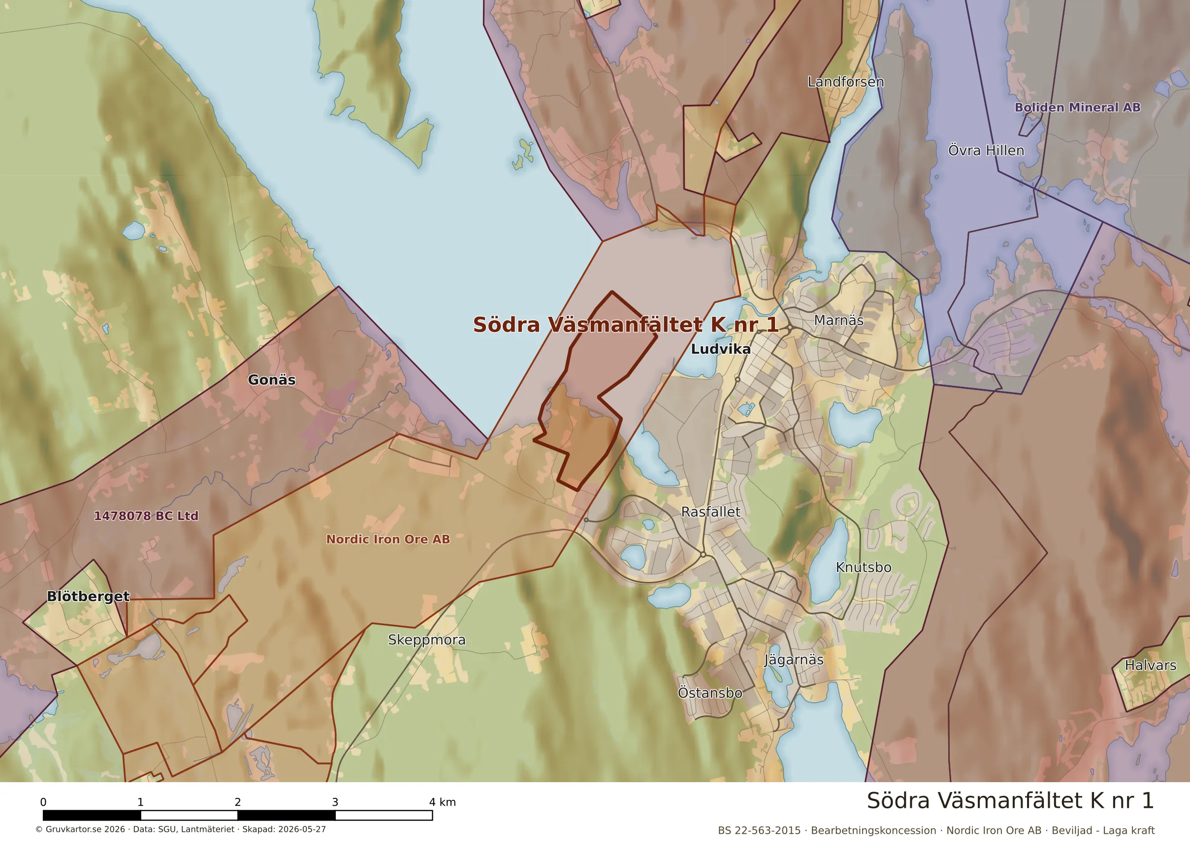Närkarta över Södra Väsmanfältet K nr 1