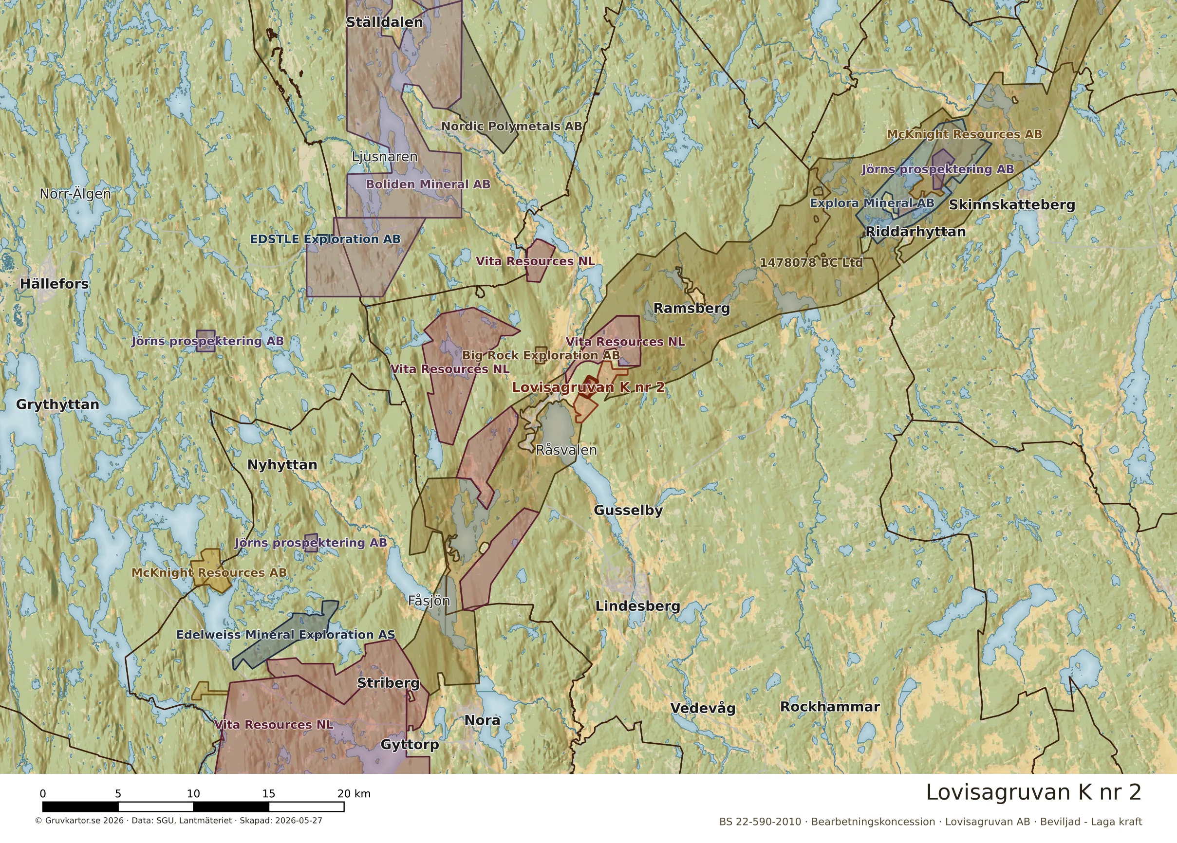 Översiktskarta över Lovisagruvan K nr 2 i sitt landskap