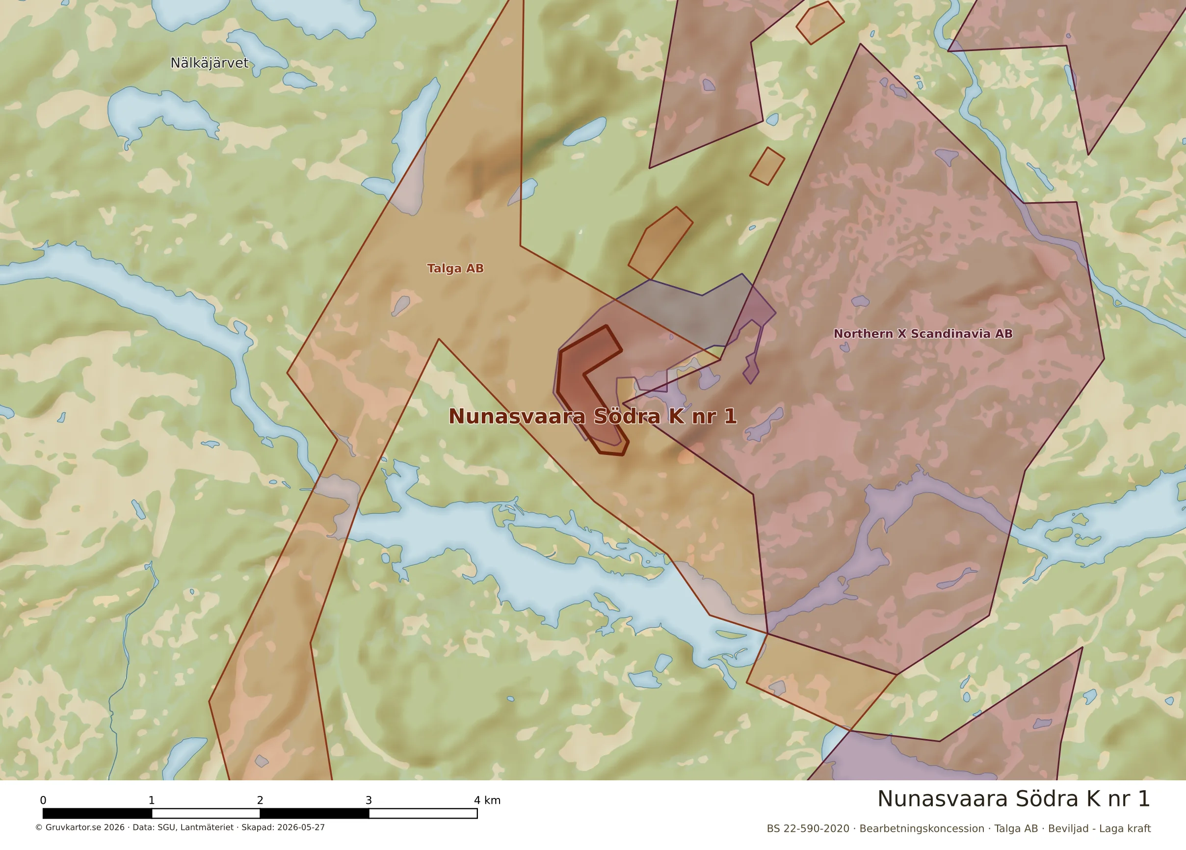 Närkarta över Nunasvaara Södra K nr 1
