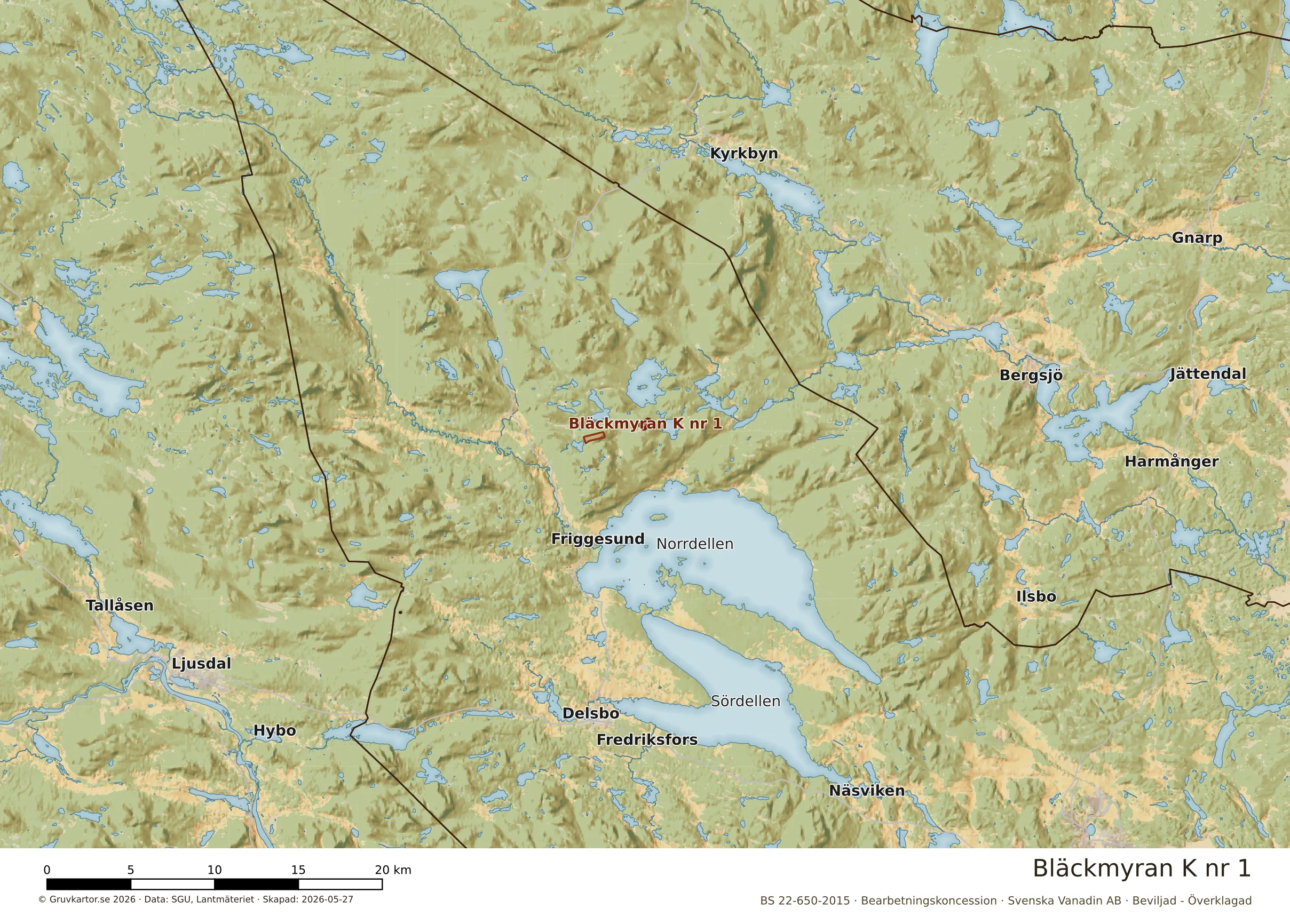 Översiktskarta över Bläckmyran K nr 1 i sitt landskap