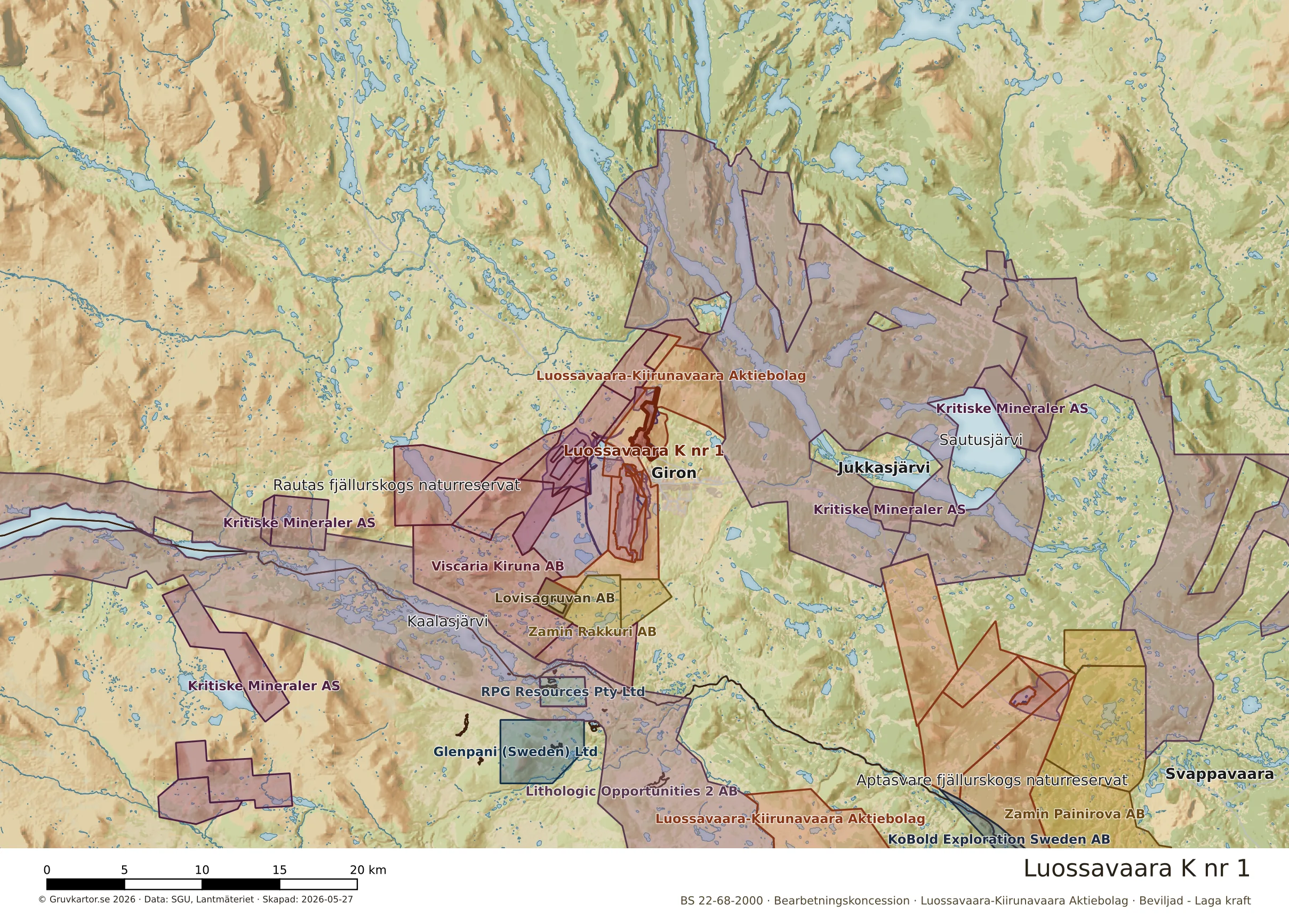 Översiktskarta över Luossavaara K nr 1 i sitt landskap