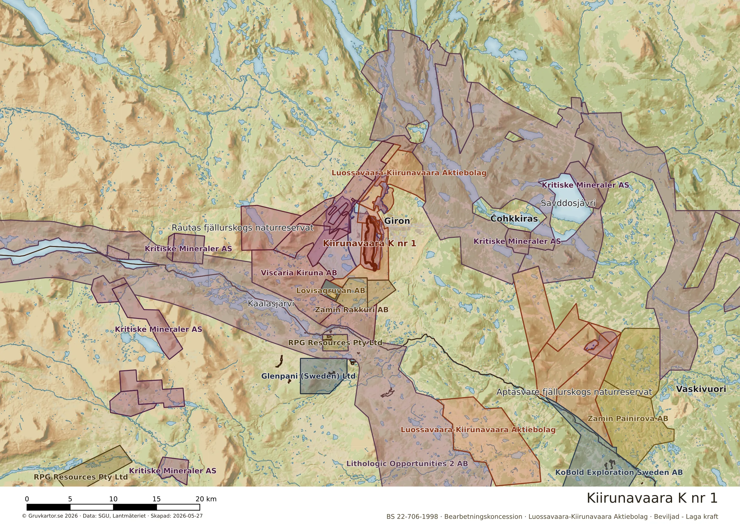 Översiktskarta över Kiirunavaara K nr 1 i sitt landskap