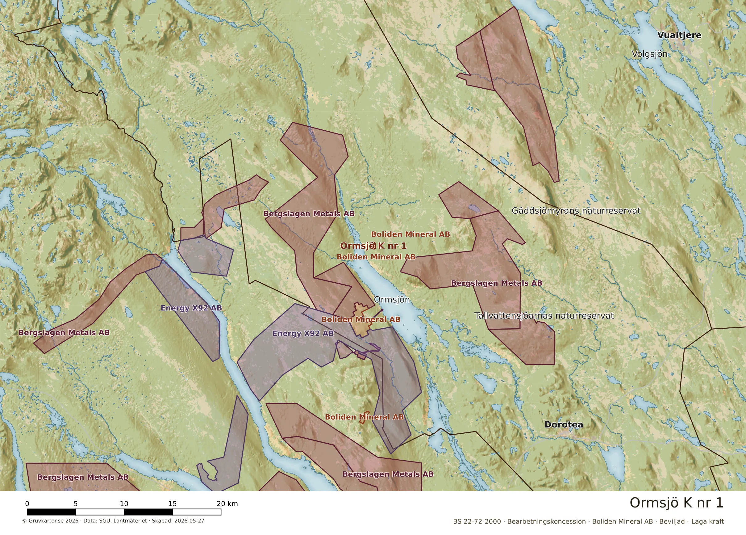 Översiktskarta över Ormsjö K nr 1 i sitt landskap