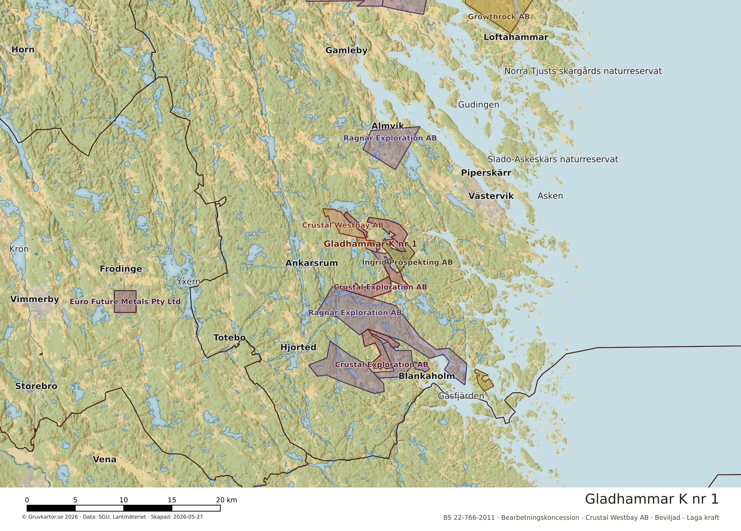 Översiktskarta över Gladhammar K nr 1 i sitt landskap