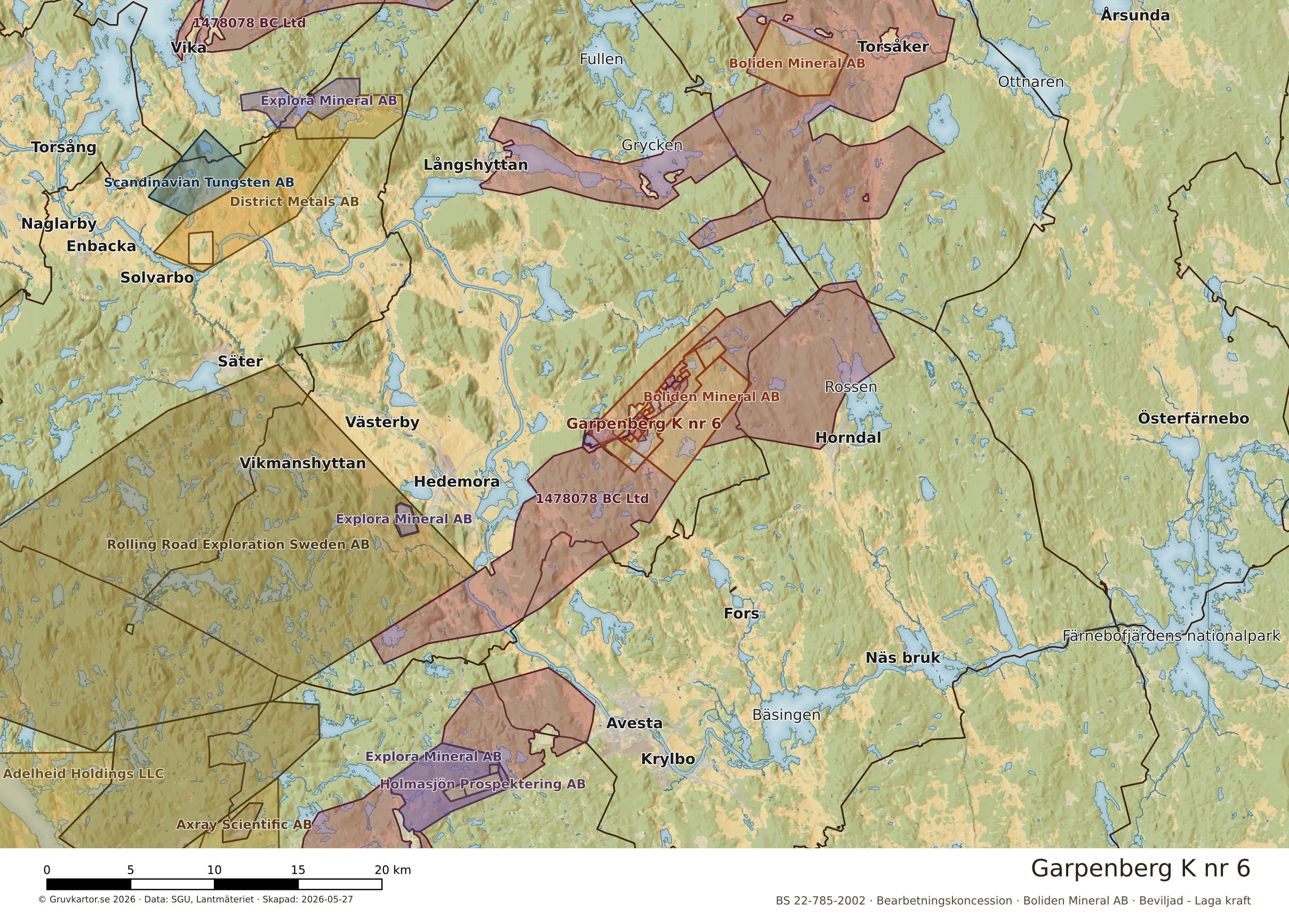Översiktskarta över Garpenberg K nr 6 i sitt landskap