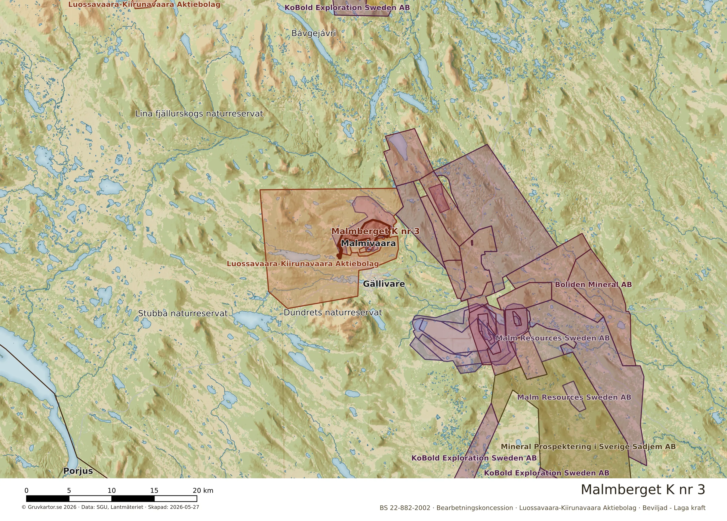 Översiktskarta över Malmberget K nr 3 i sitt landskap
