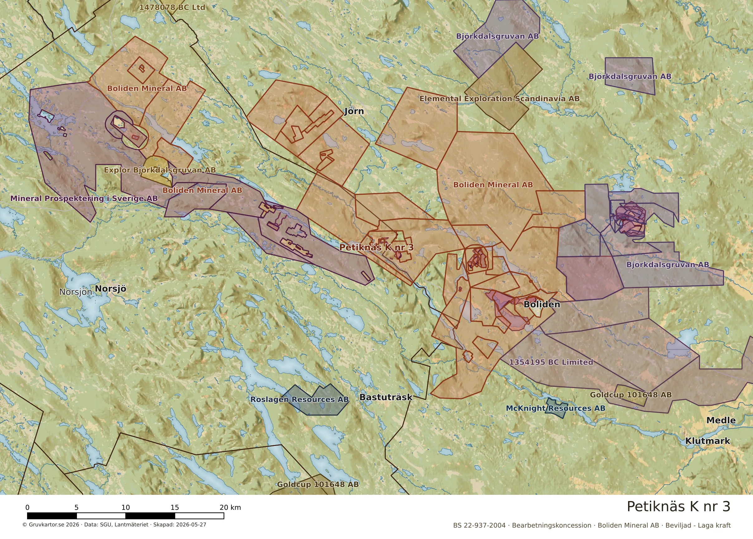 Översiktskarta över Petiknäs K nr 3 i sitt landskap