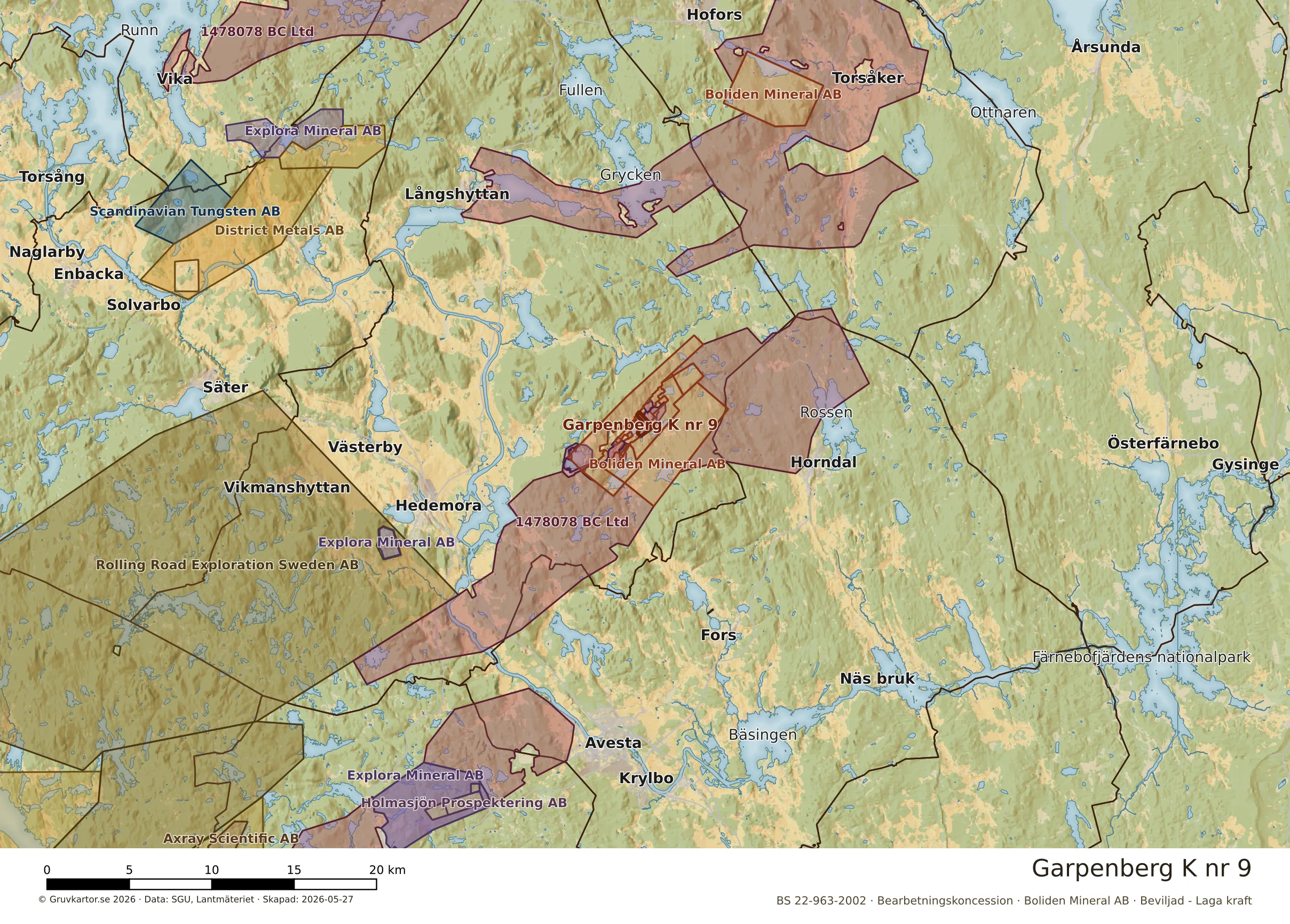 Översiktskarta över Garpenberg K nr 9 i sitt landskap