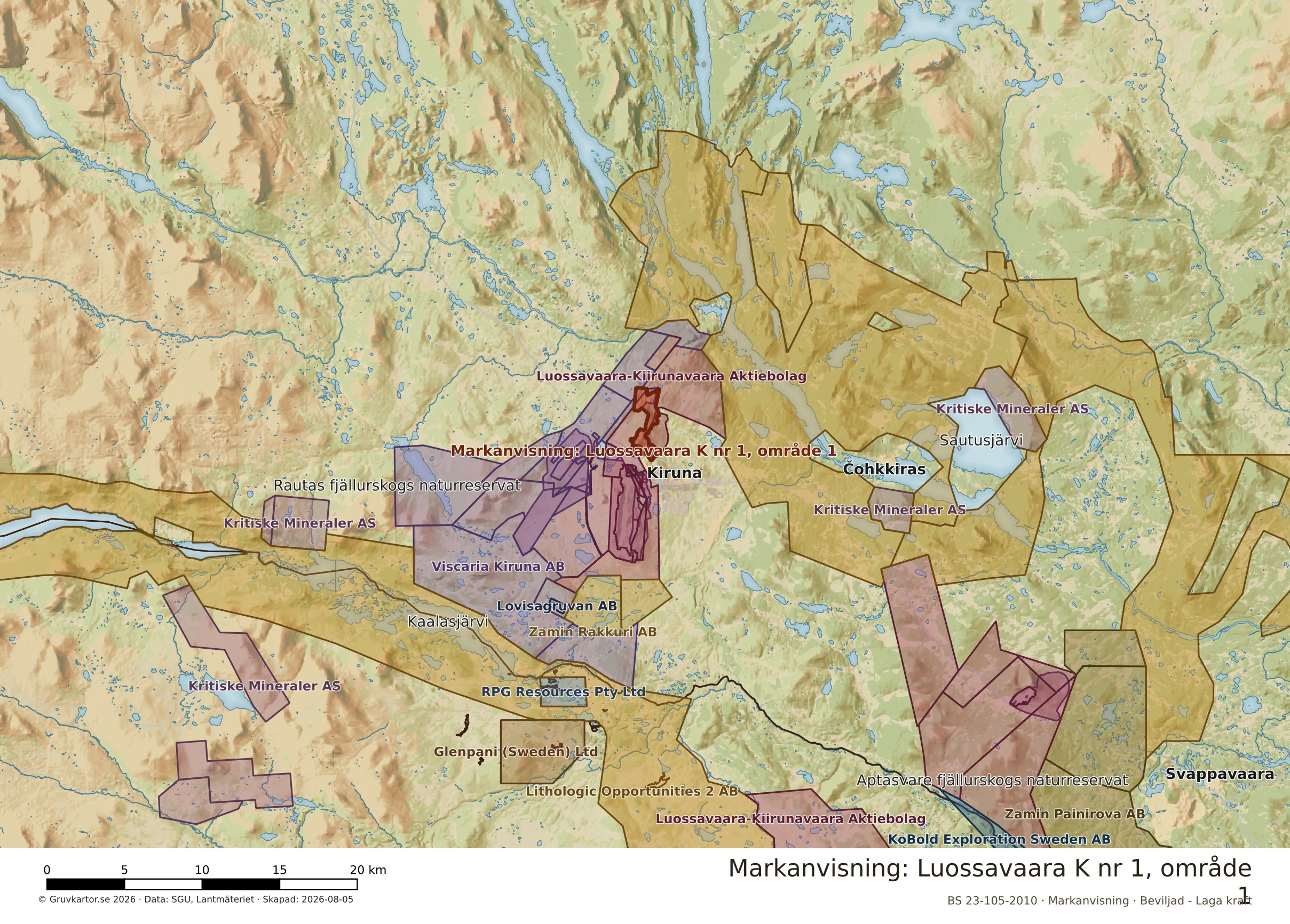 Översiktskarta över Luossavaara K nr 1, område 2 i sitt landskap