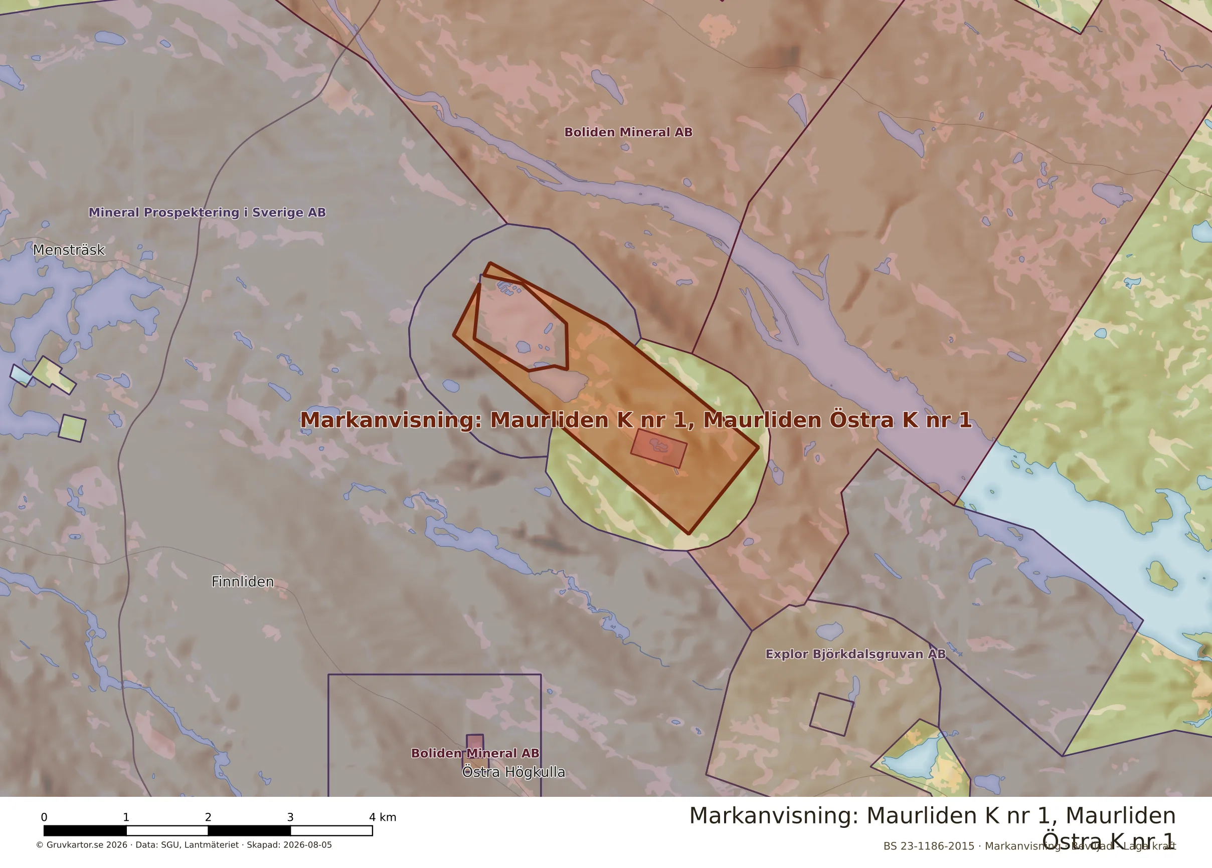 Närkarta över Maurliden K nr 1, Maurliden Östra K nr 1