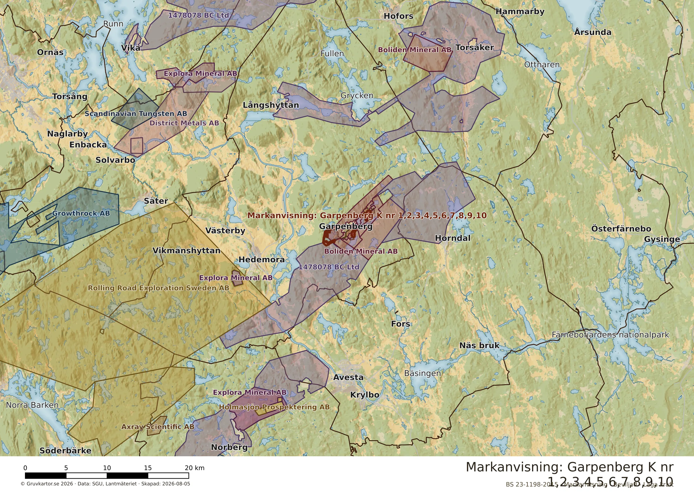 Översiktskarta över Garpenberg K nr 1,2,3,4,5,6,7,8,9,10 i sitt landskap