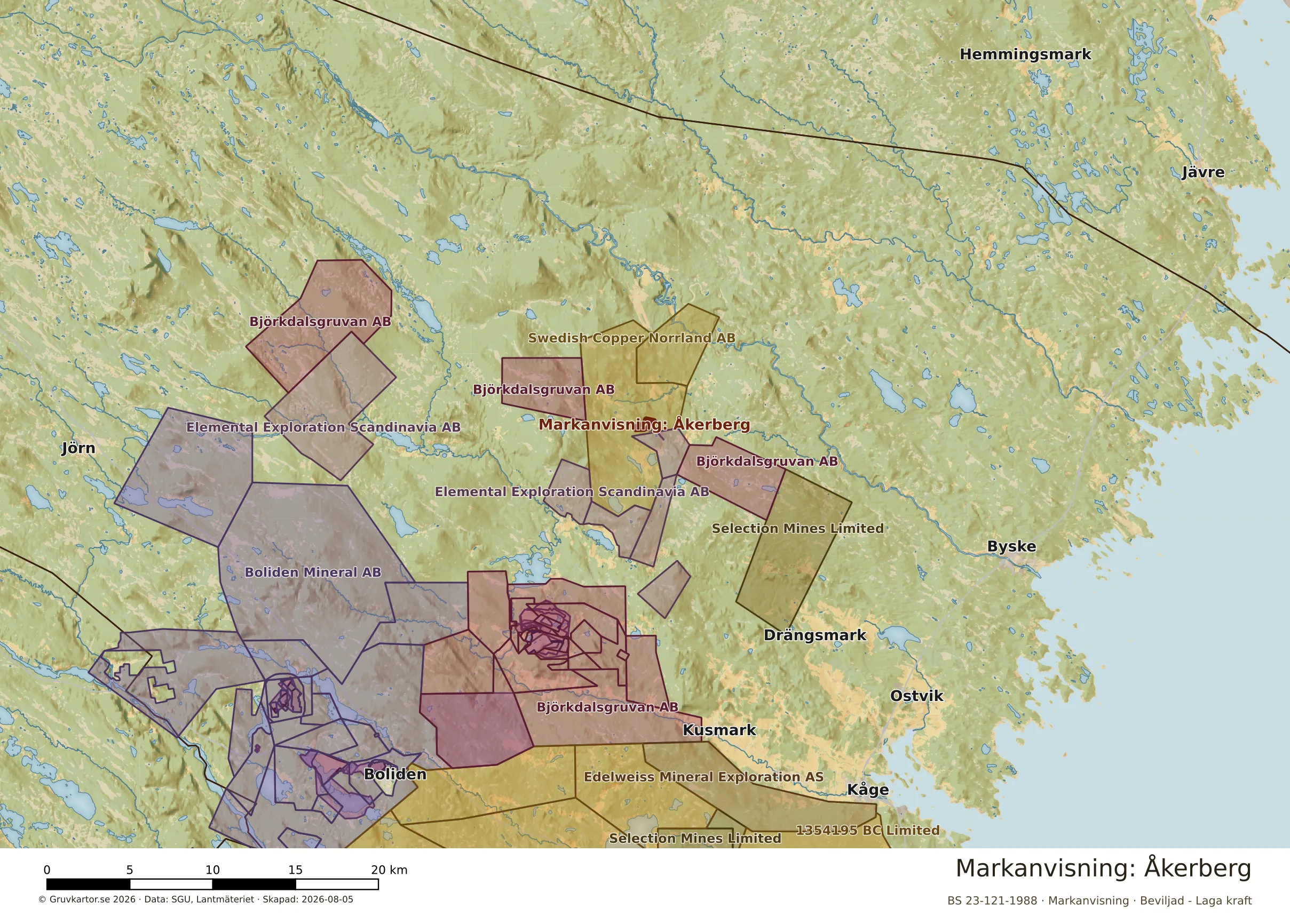 Översiktskarta över Åkerberg i sitt landskap