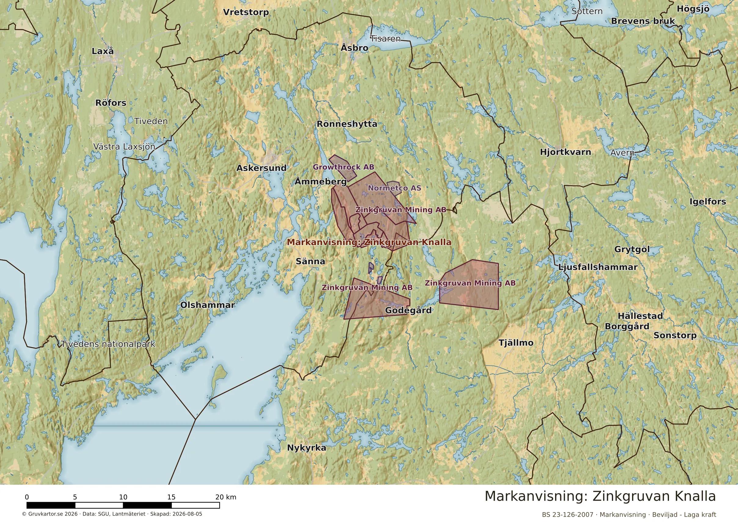 Översiktskarta över Zinkgruvan NorrsjönSörsjön1973 i sitt landskap
