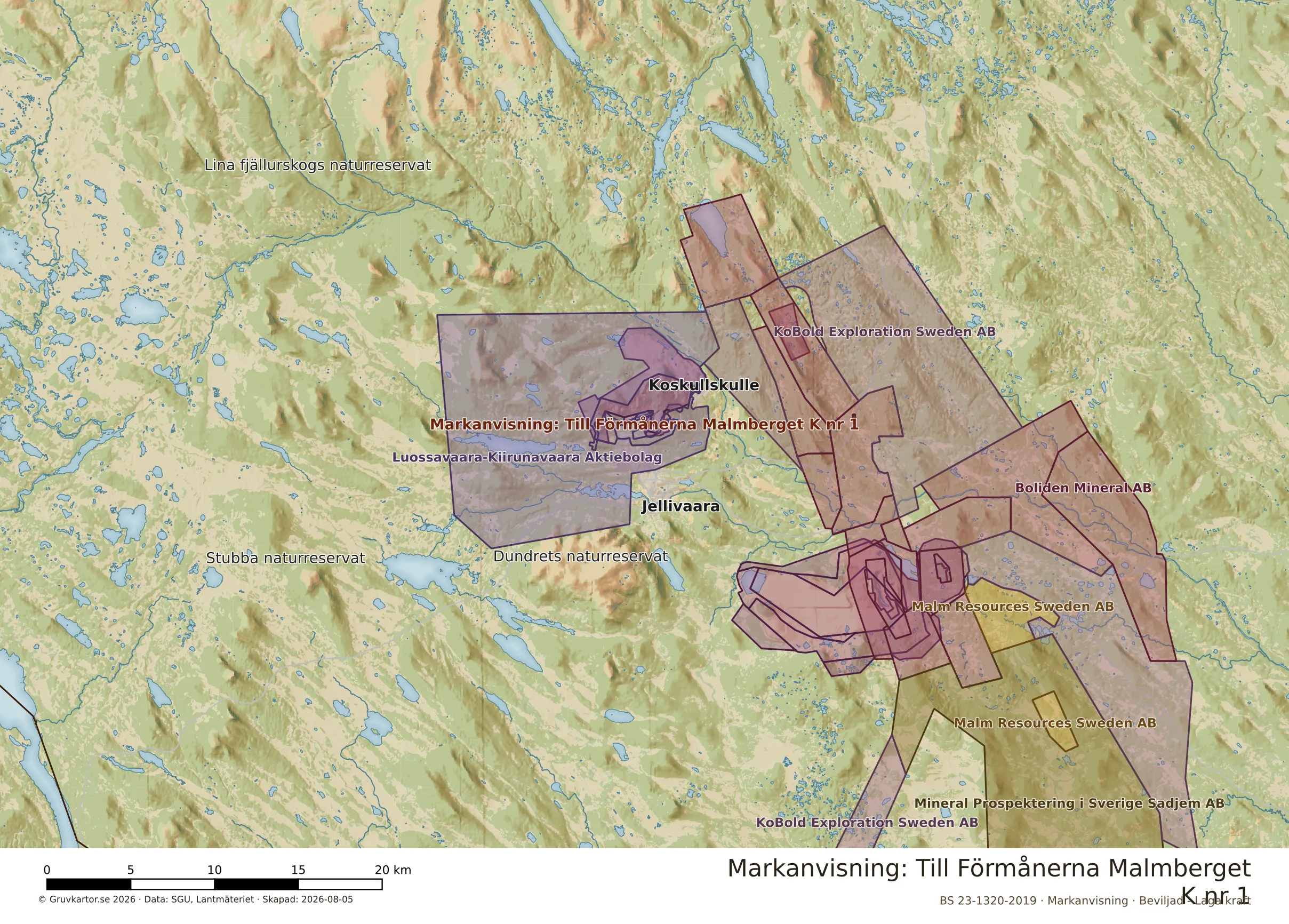Översiktskarta över Malmberget K nr 1 i sitt landskap