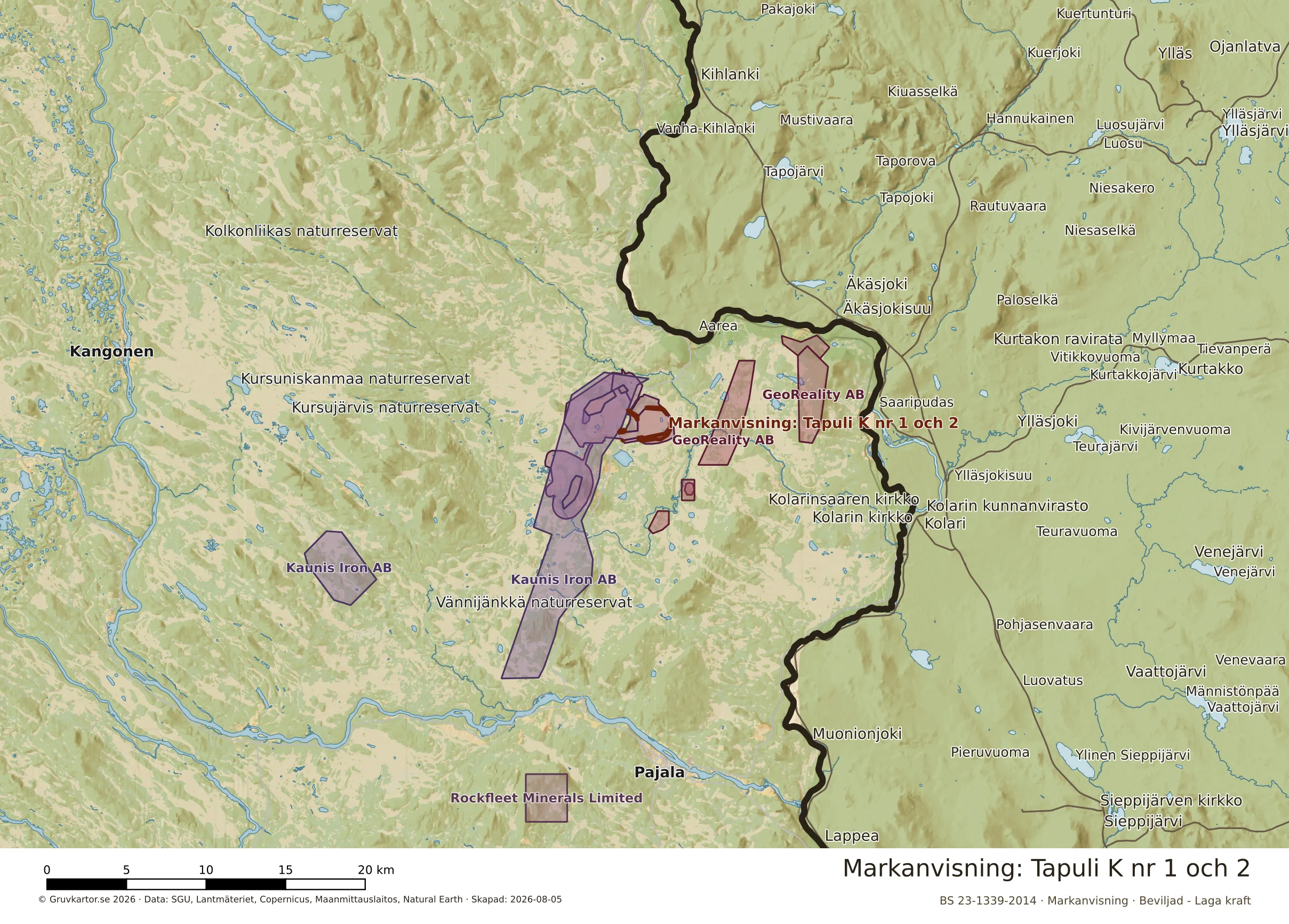 Översiktskarta över Tapuli K nr 1 och 2 i sitt landskap