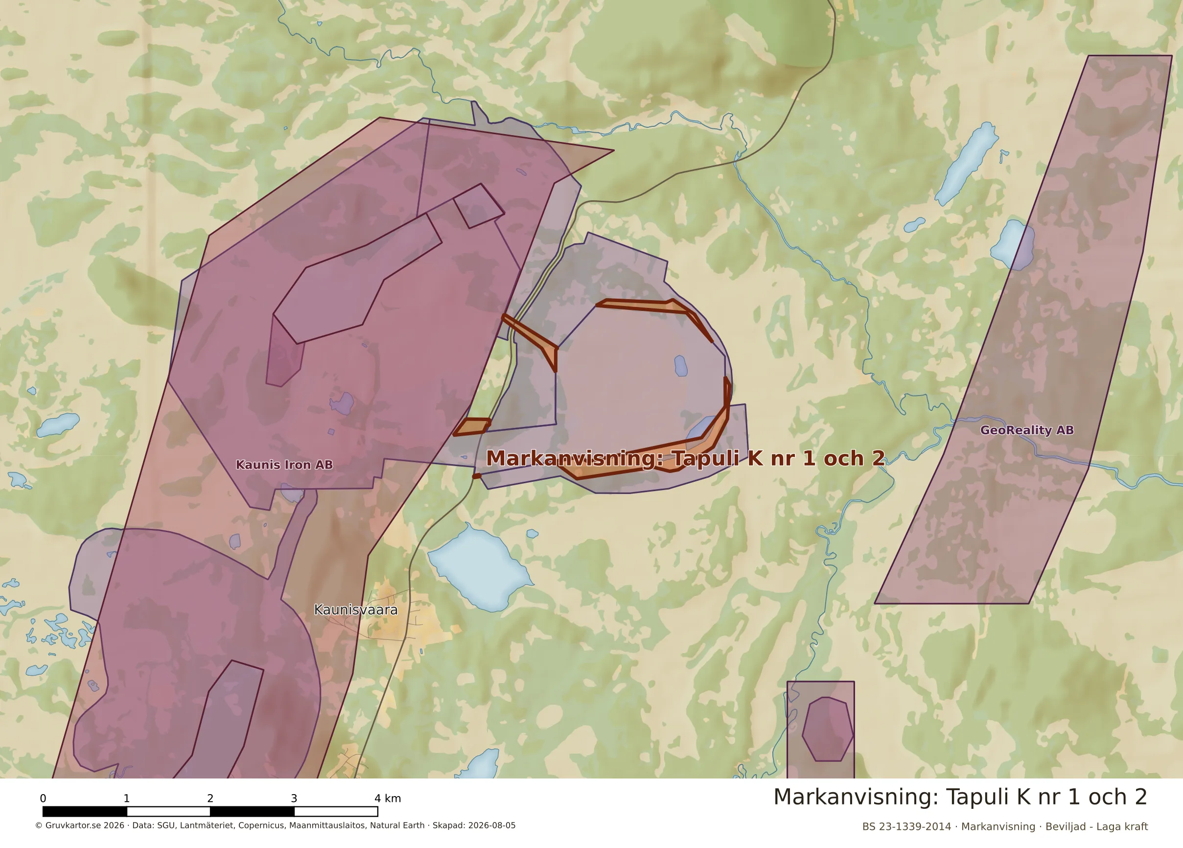 Närkarta över Tapuli K nr 1 och 2