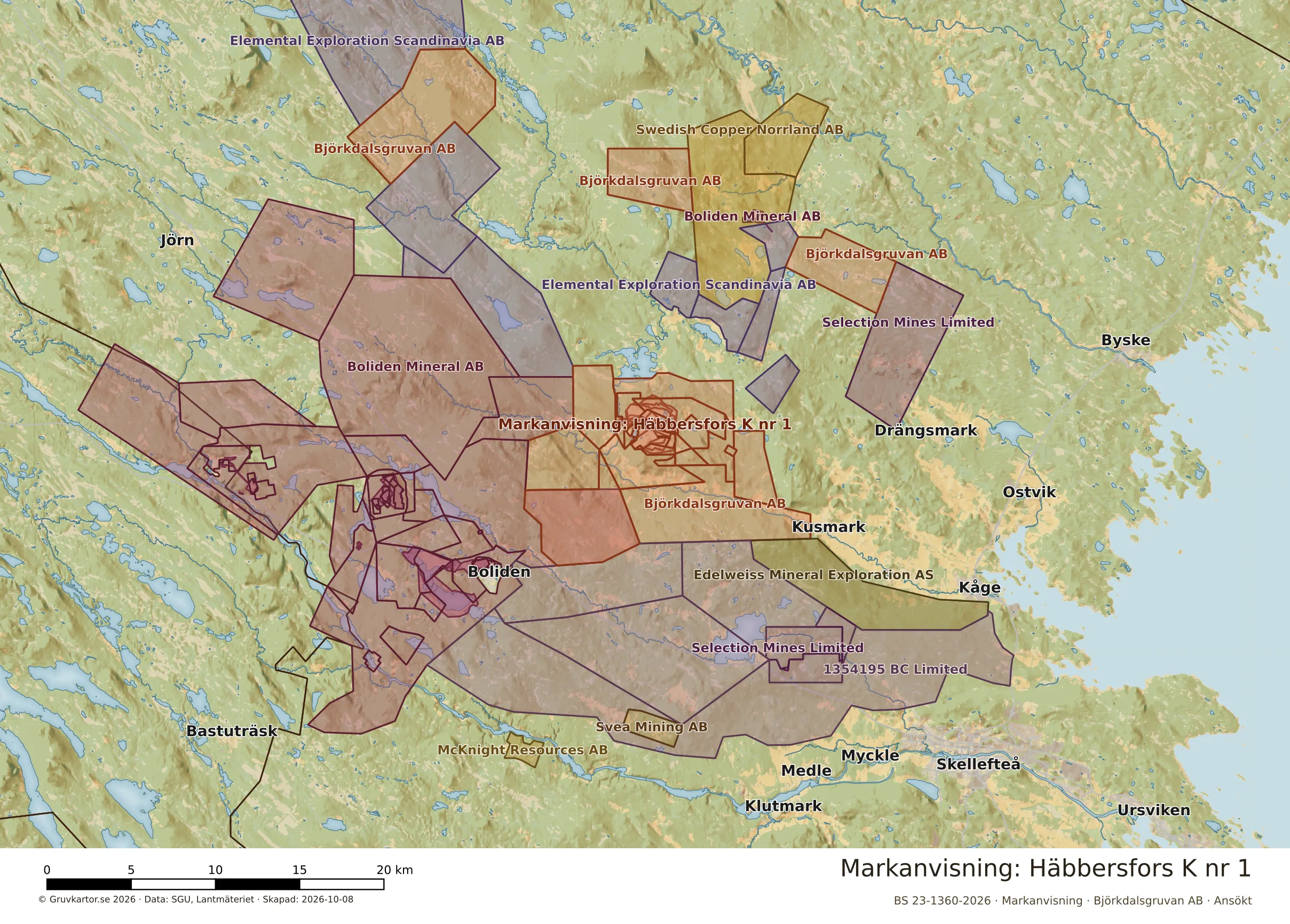 Översiktskarta över Häbbersfors K nr 1 i sitt landskap