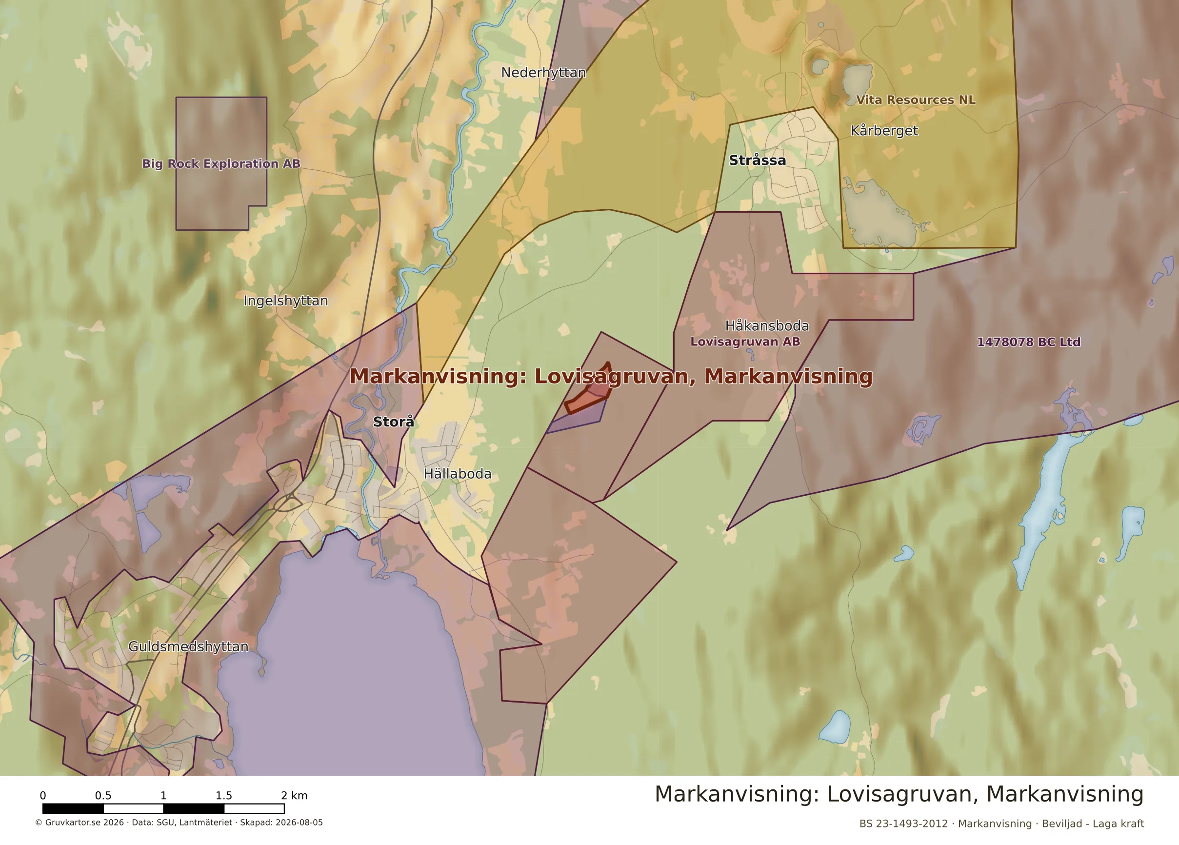 Närkarta över Lovisagruvan, Markanvisning