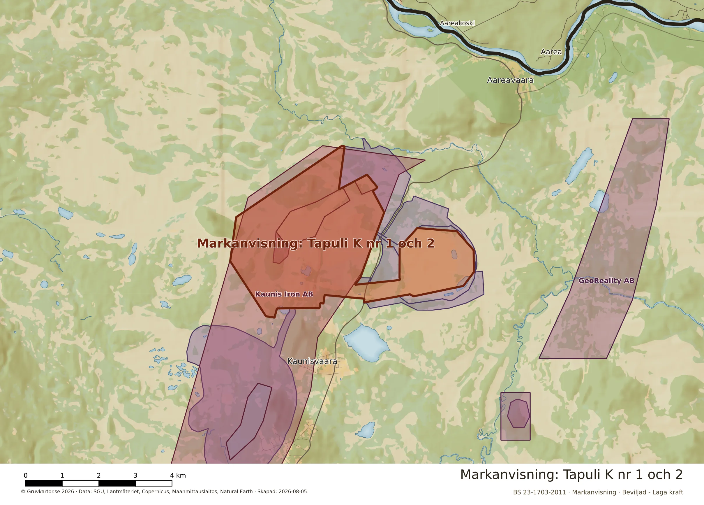 Närkarta över Tapuli K nr 1 och 2