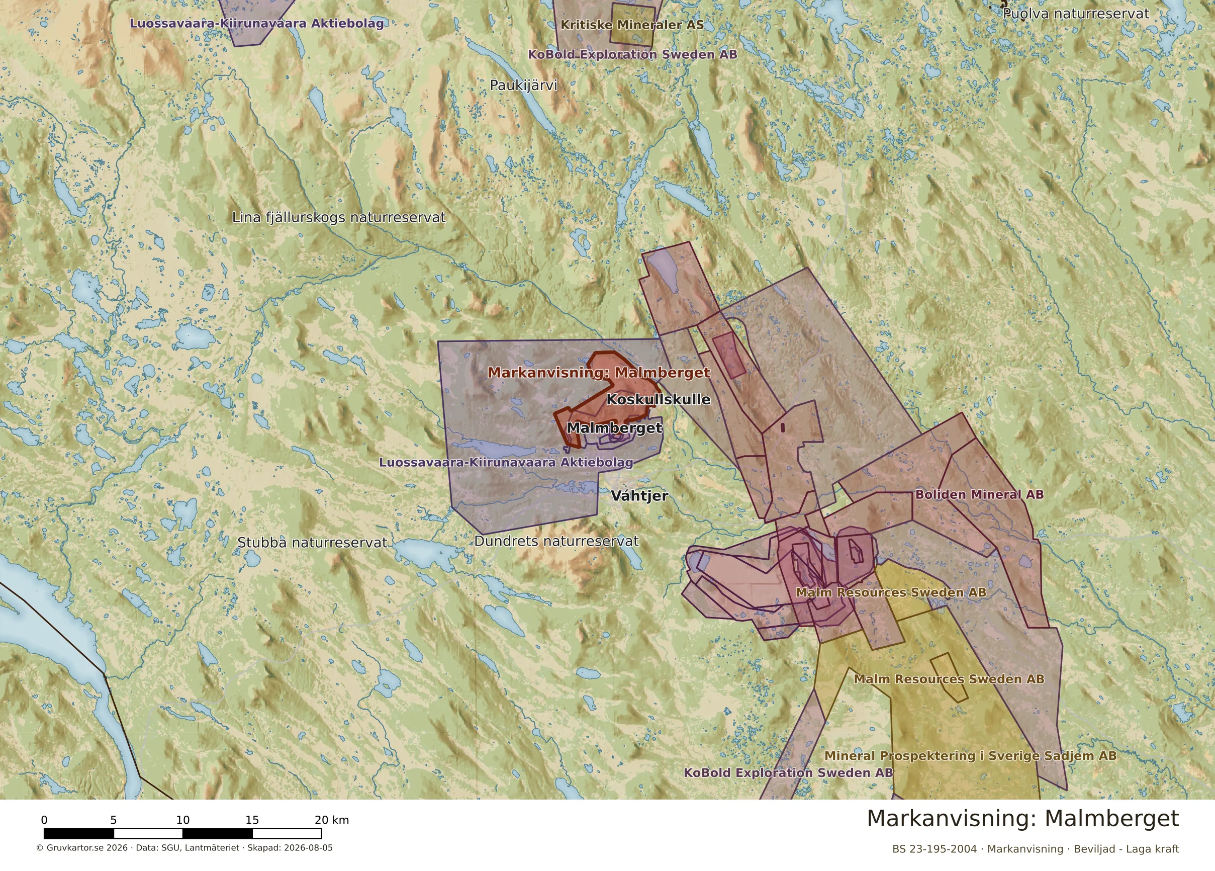 Översiktskarta över Malmberget i sitt landskap