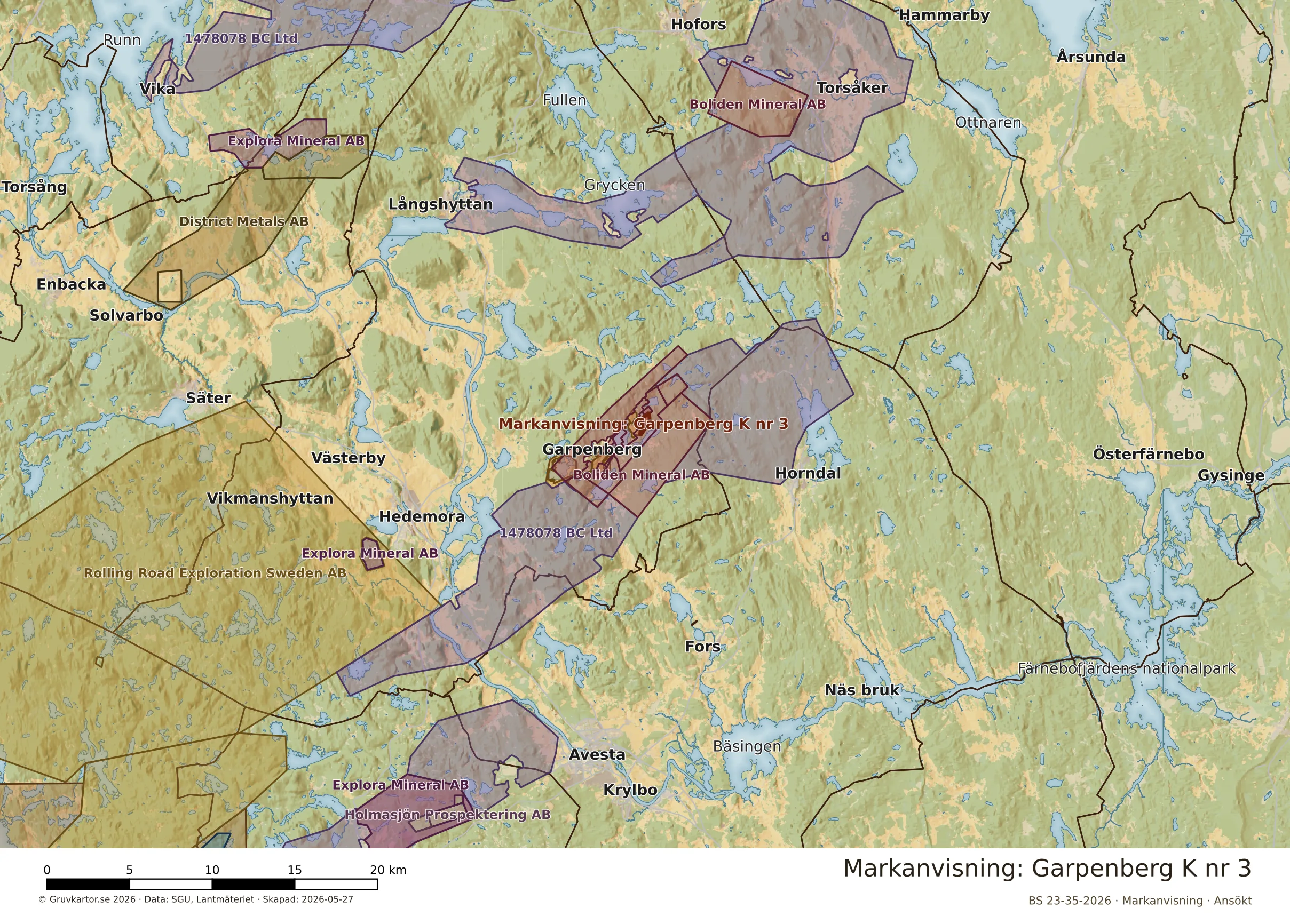 Översiktskarta över Garpenberg K nr 3 i sitt landskap