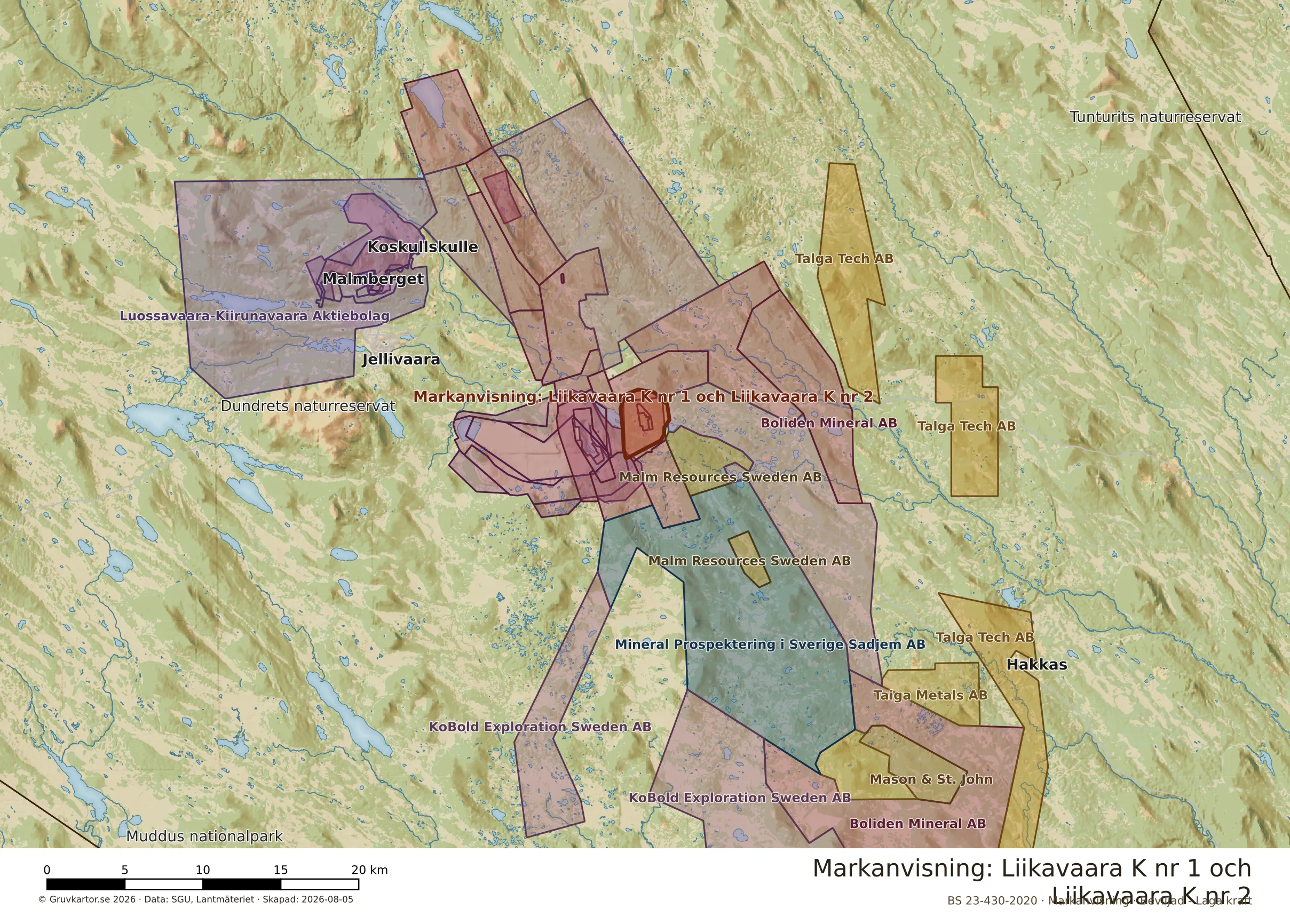 Översiktskarta över Liikavaara K nr 1 och Liikavaara K nr 2 i sitt landskap