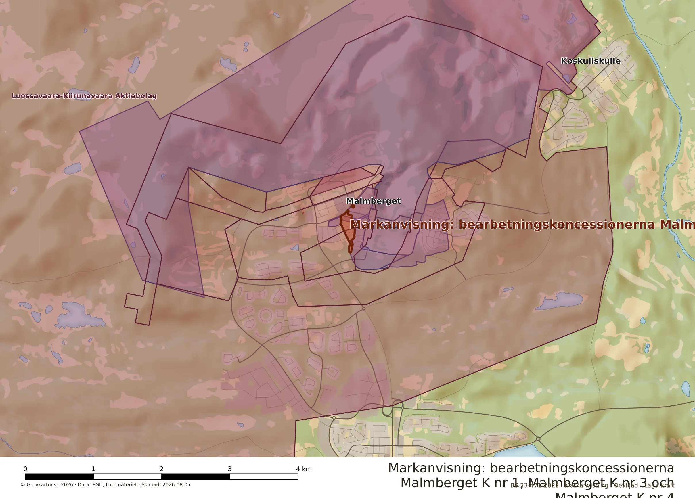 Närkarta över Malmberget K nr 1, Malmberget K nr 3 och Malmberget K nr 4