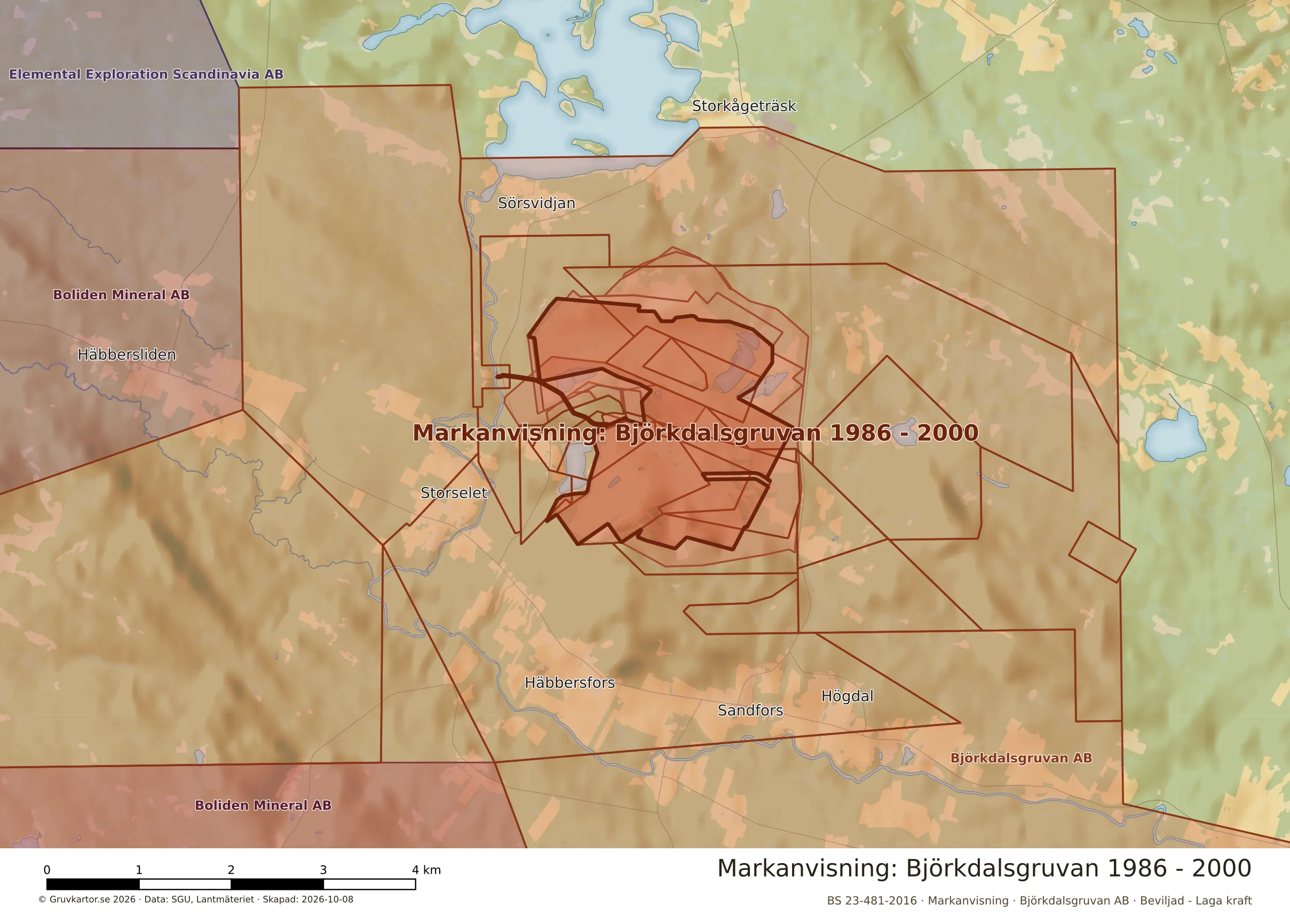 Närkarta över Björkdalsgruvan 1986 - 2000