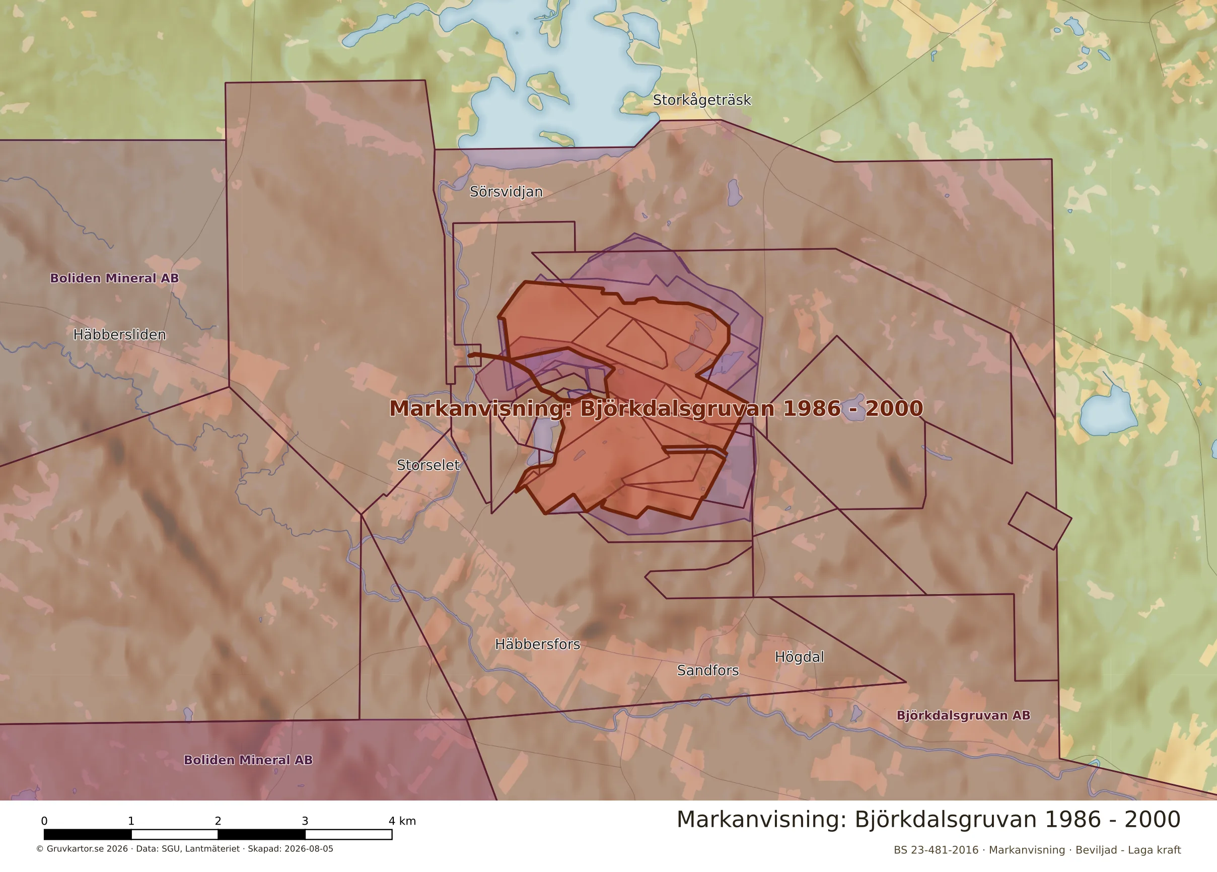 Närkarta över Björkdalsgruvan 1986 - 2000