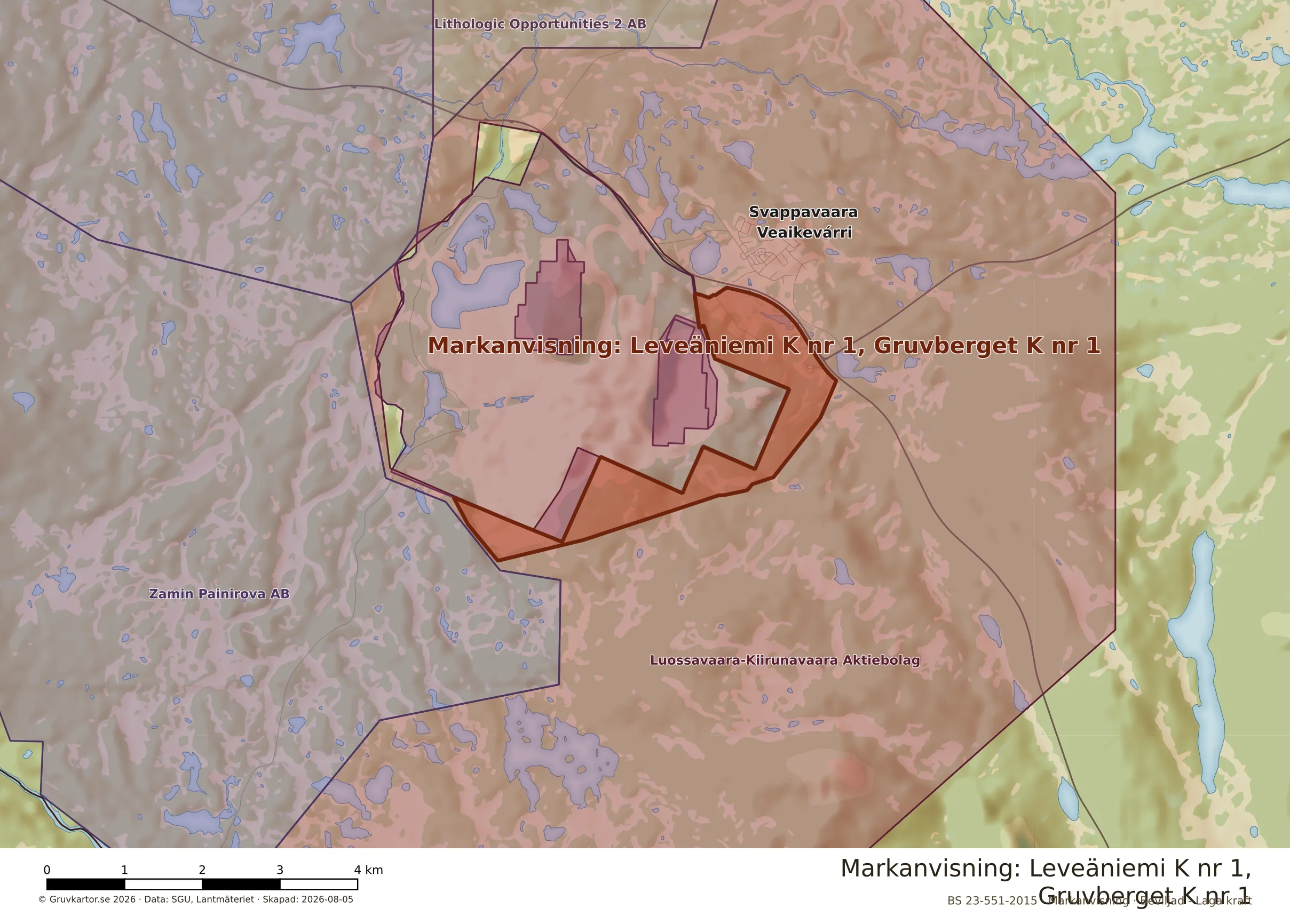 Närkarta över Leveäniemi K nr 1, Gruvberget K nr 1
