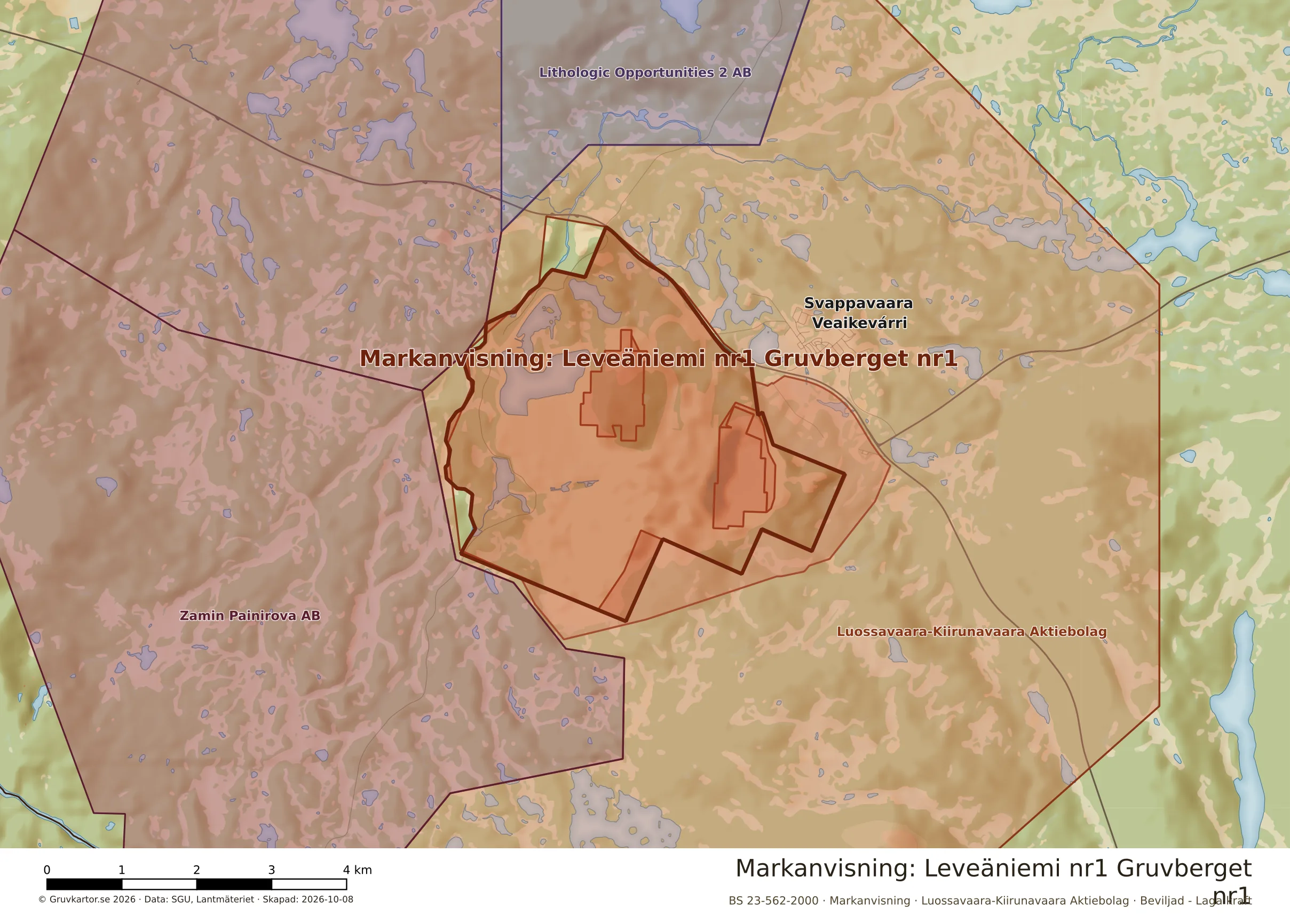 Närkarta över Leveäniemi nr1 Gruvberget nr1