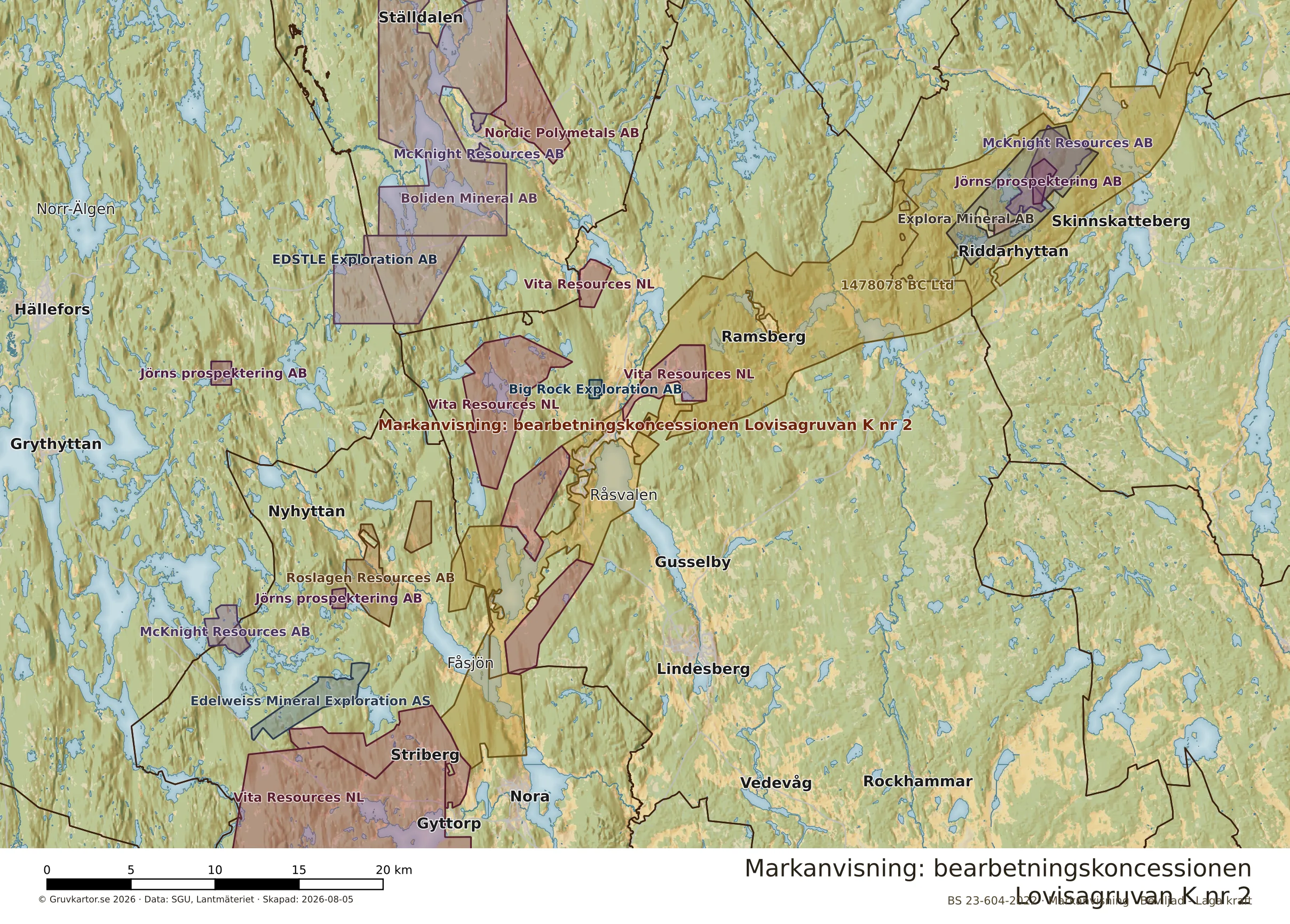 Översiktskarta över Lovisagruvan K nr 2 i sitt landskap