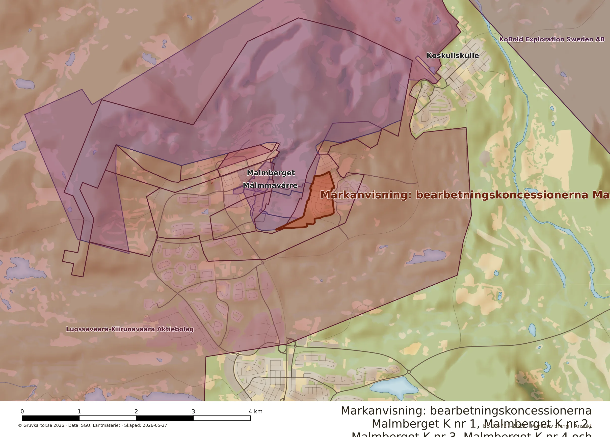 Närkarta över Malmberget K nr 1, Malmberget K nr 2, Malmberget K nr 3, Malmberget K nr 4 och Malmberget K nr 5