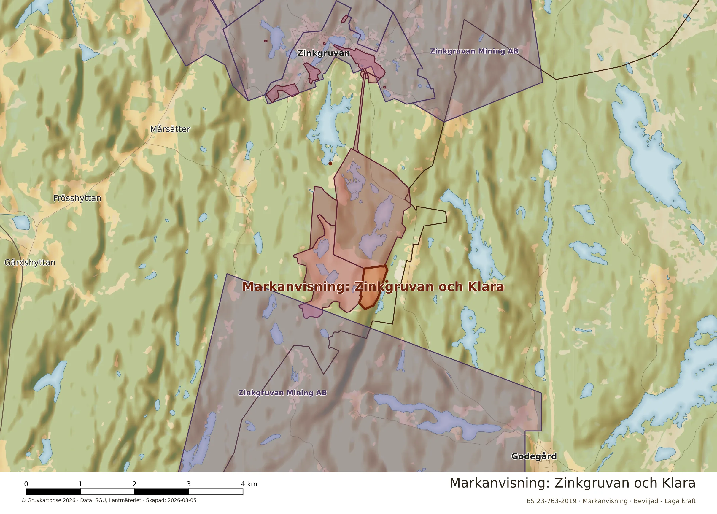 Närkarta över Zinkgruvan och Klara