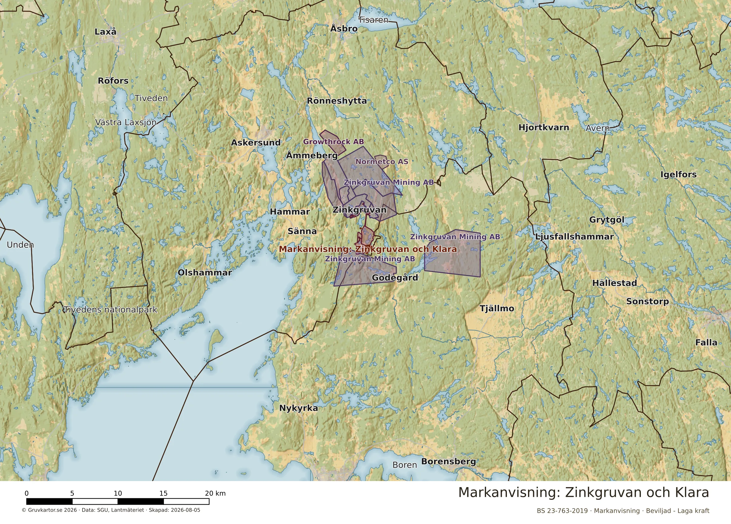 Översiktskarta över Zinkgruvan och Klara i sitt landskap
