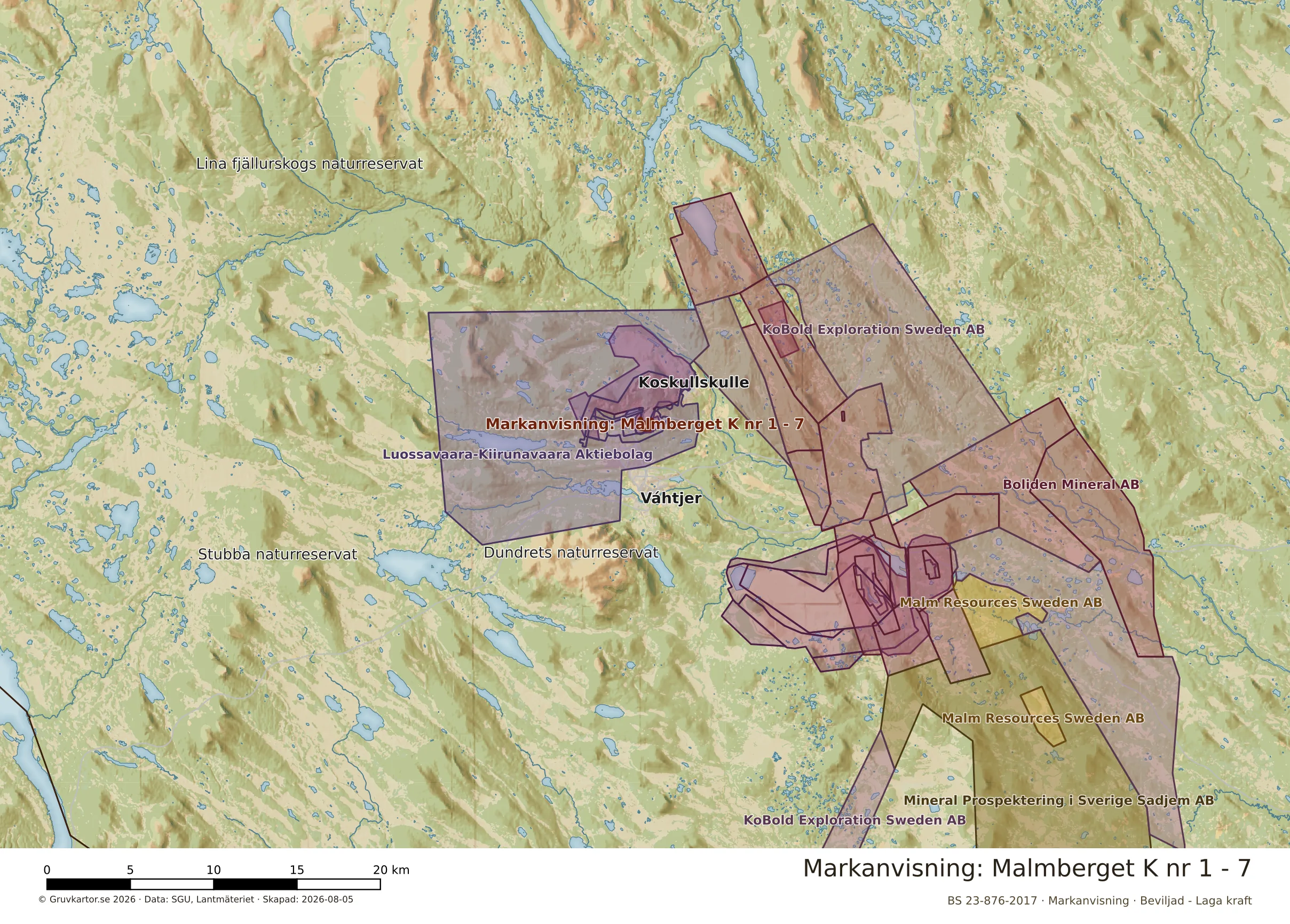 Översiktskarta över Malmberget K nr 1 - 7 i sitt landskap