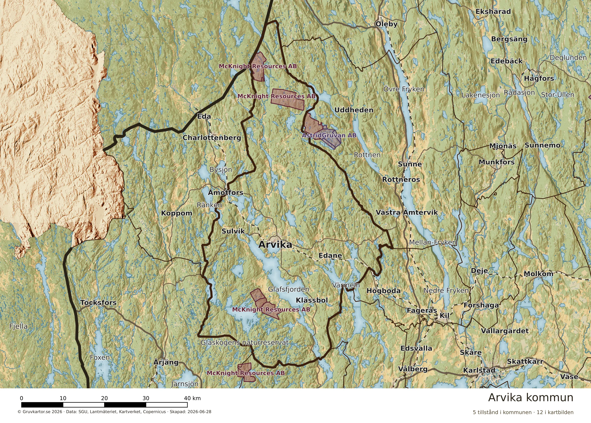 Karta över mineraltillstånd i Arvika kommun